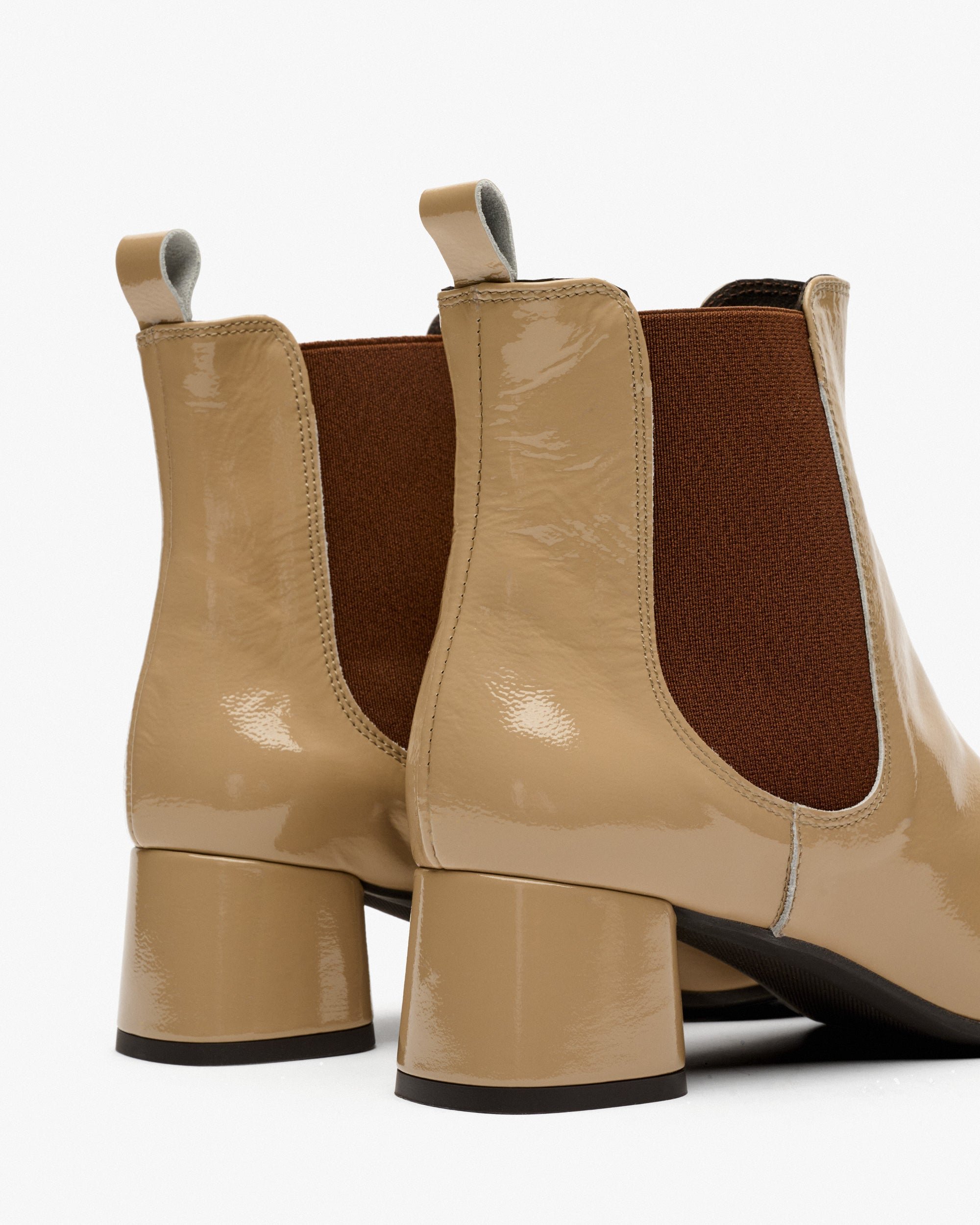 Beige patent leather ankle boots. PEDRO MIRALLES Beige