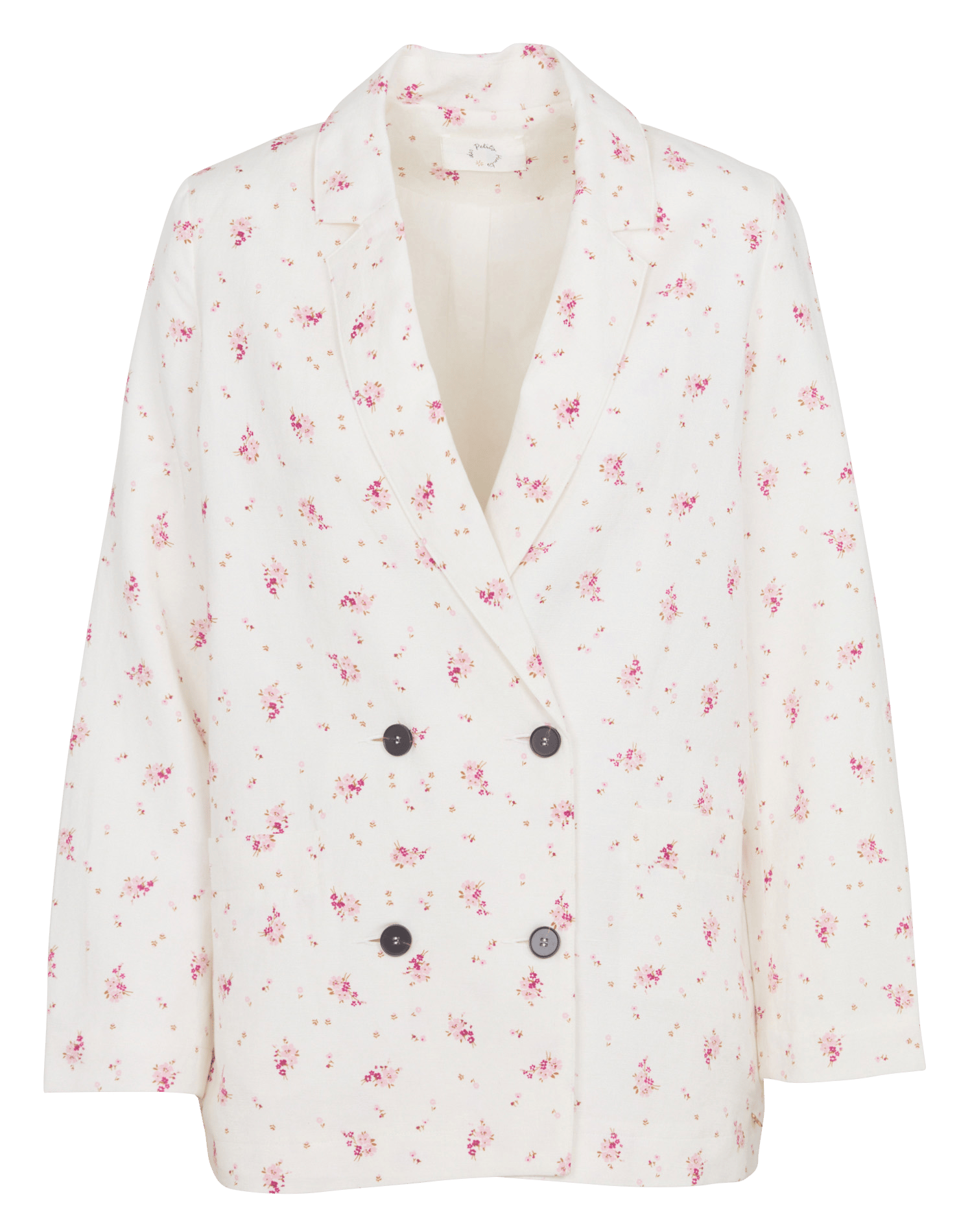 Gerade geschnittene Jacke mit Reverskragen und Blumenmuster aus Leinenmischung DES PETITS HAUTS Weiss