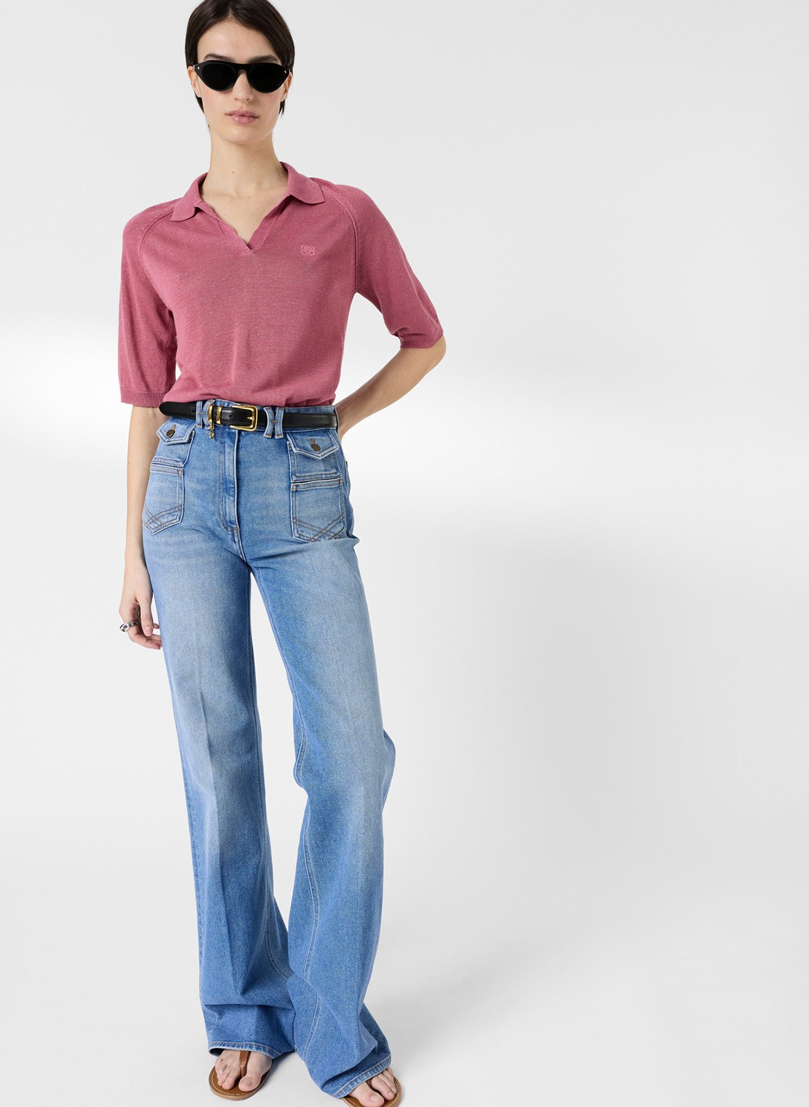 Gebreide polo van gemengd linnen GERARD DAREL Roze