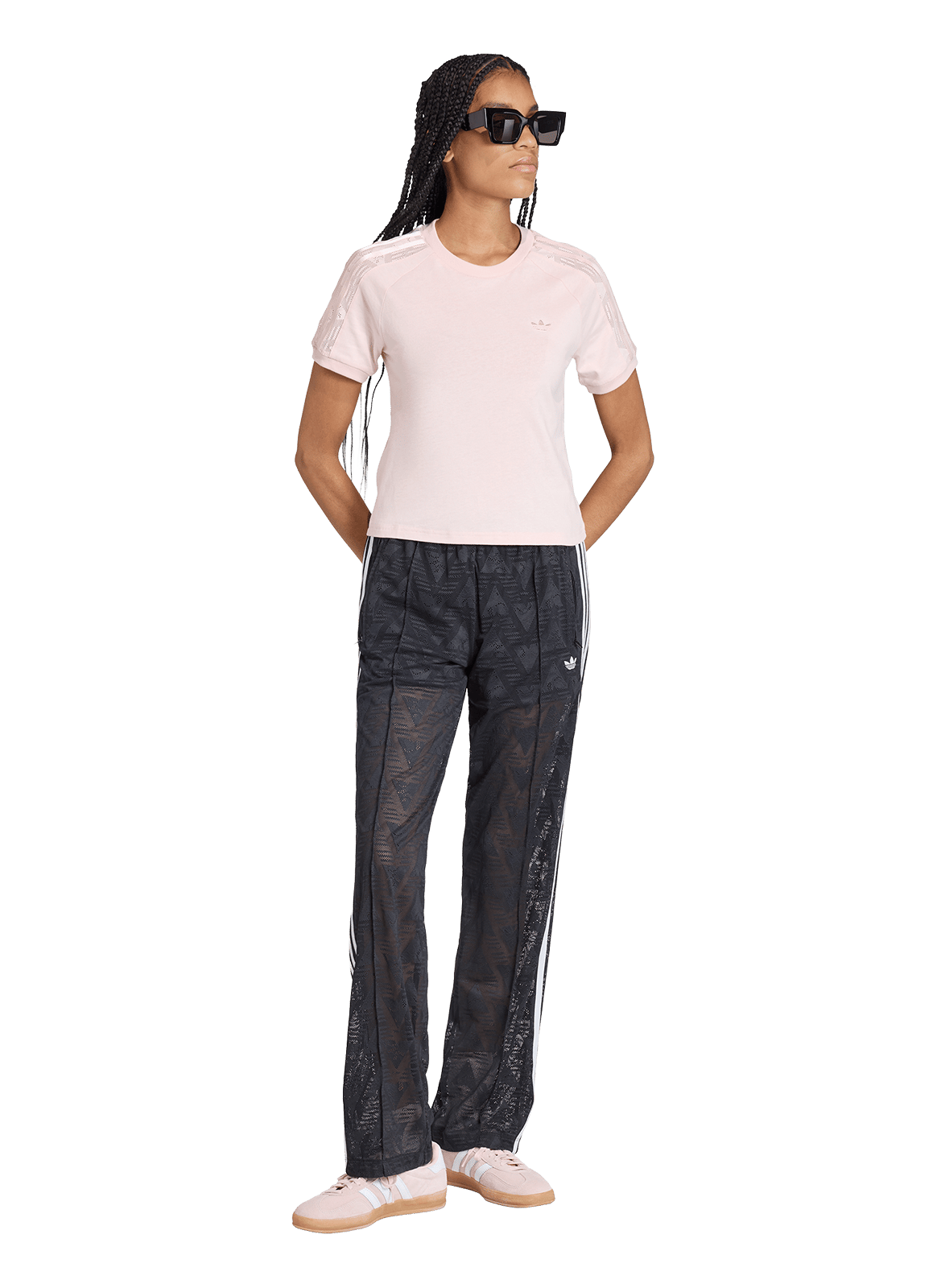 Tee-shirt ajusté col rond en coton ADIDAS Rosa