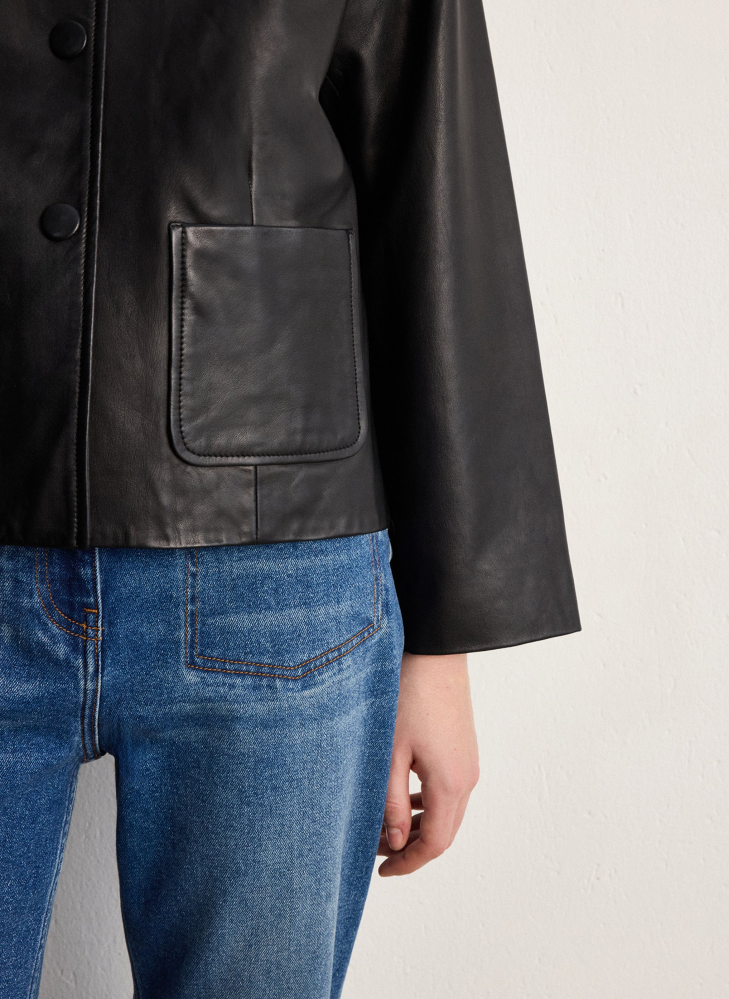 Straight leather jacket with classic collar PABLO Black