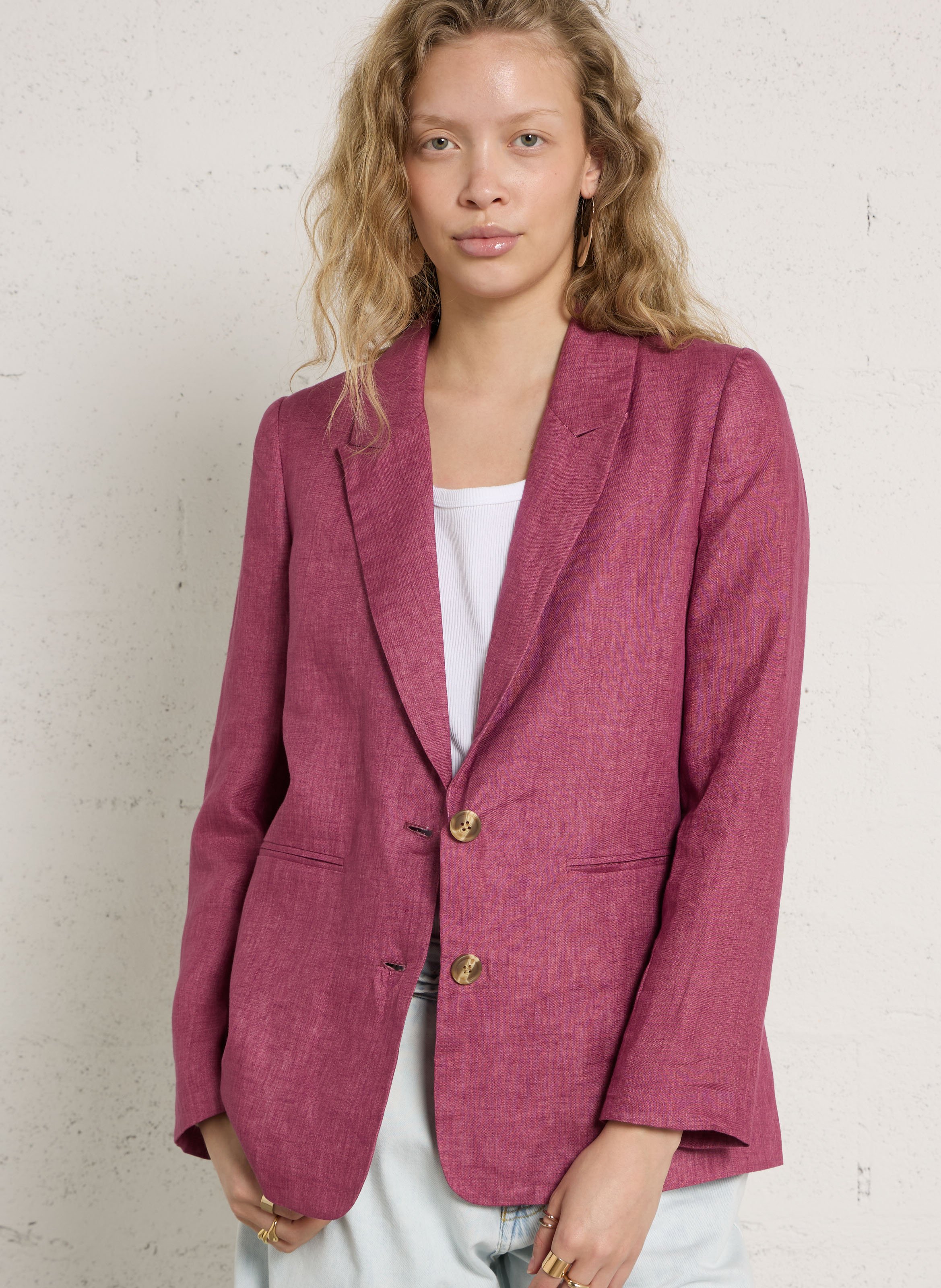 Straight-fit jasje van linnen met reverskraag SEE U SOON Violet