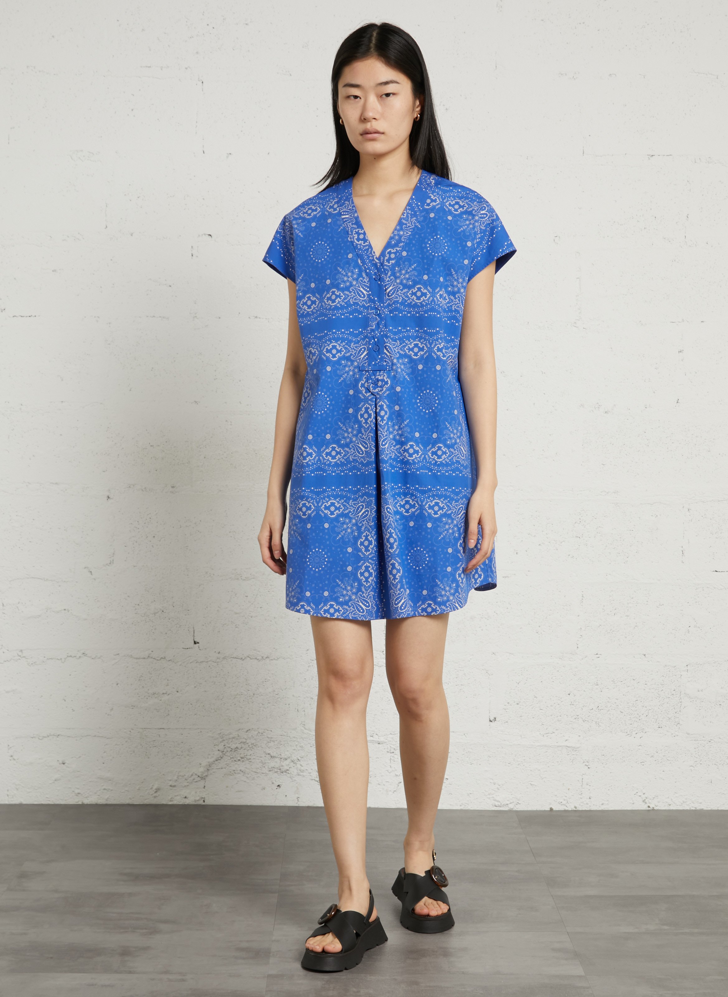 Midi-Kleid mit weitem Schnitt und V-Ausschnitt BENSIMON Blau