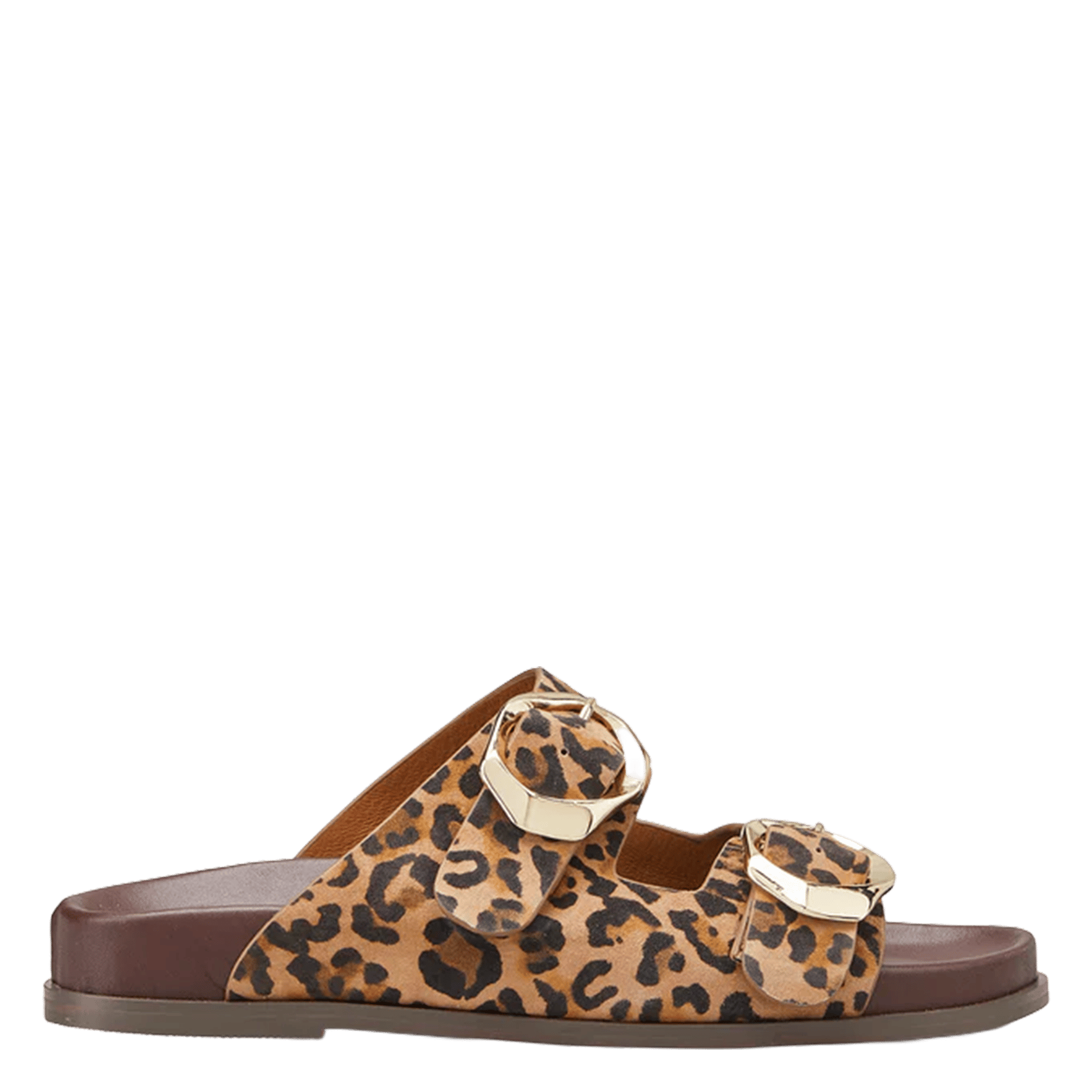 Flat leopard print leather strap mules COSMOPARIS Beige