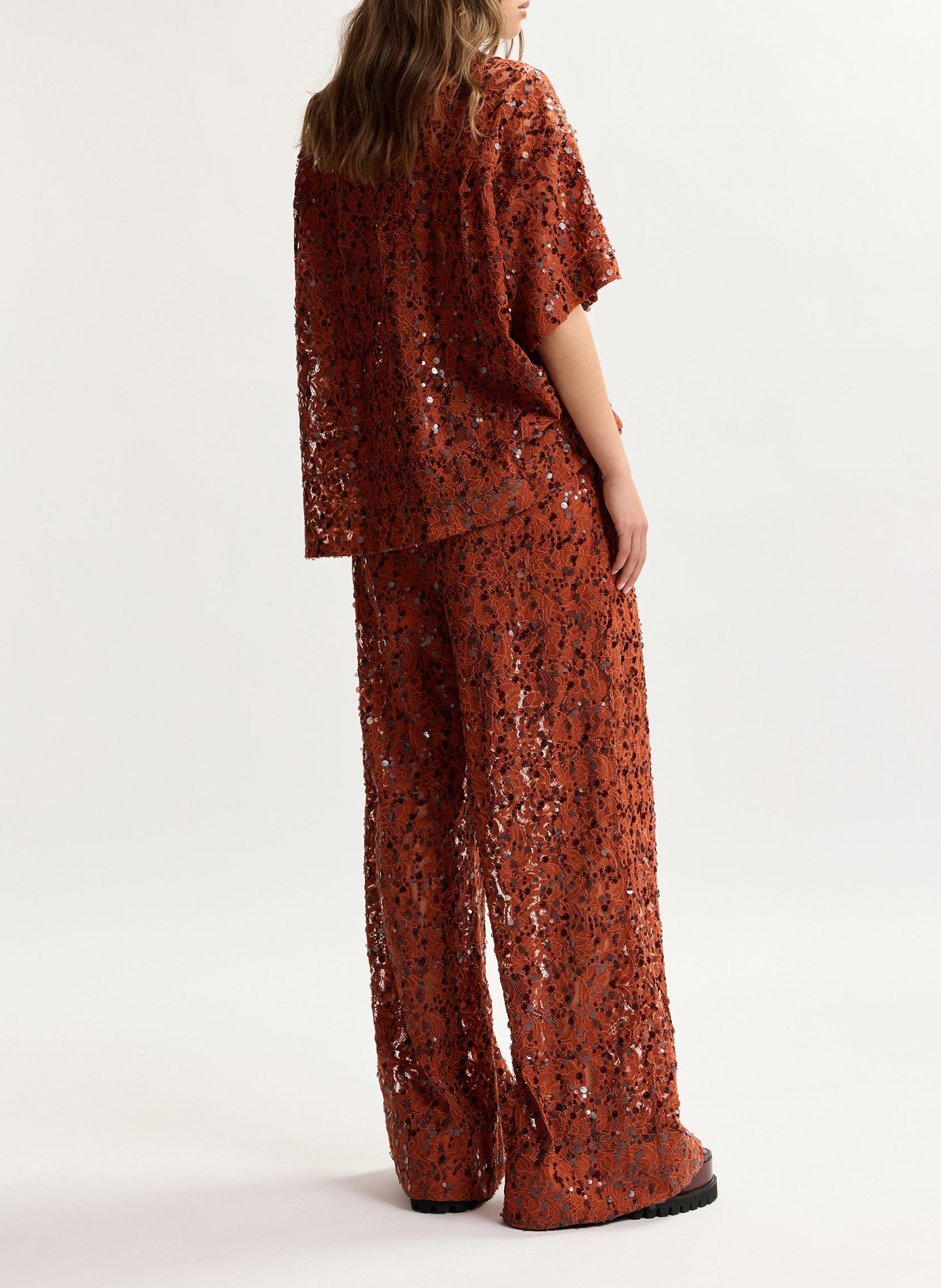 Kurzarm-Paillettenhemd ESSENTIEL ANTWERP Rot