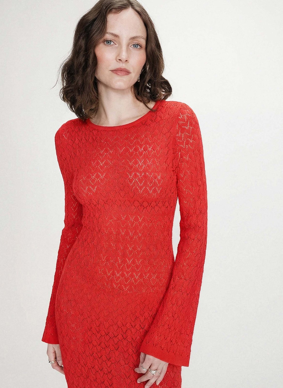 Langärmliges Rundhals-Strickkleid GRACE ET MILA Rot