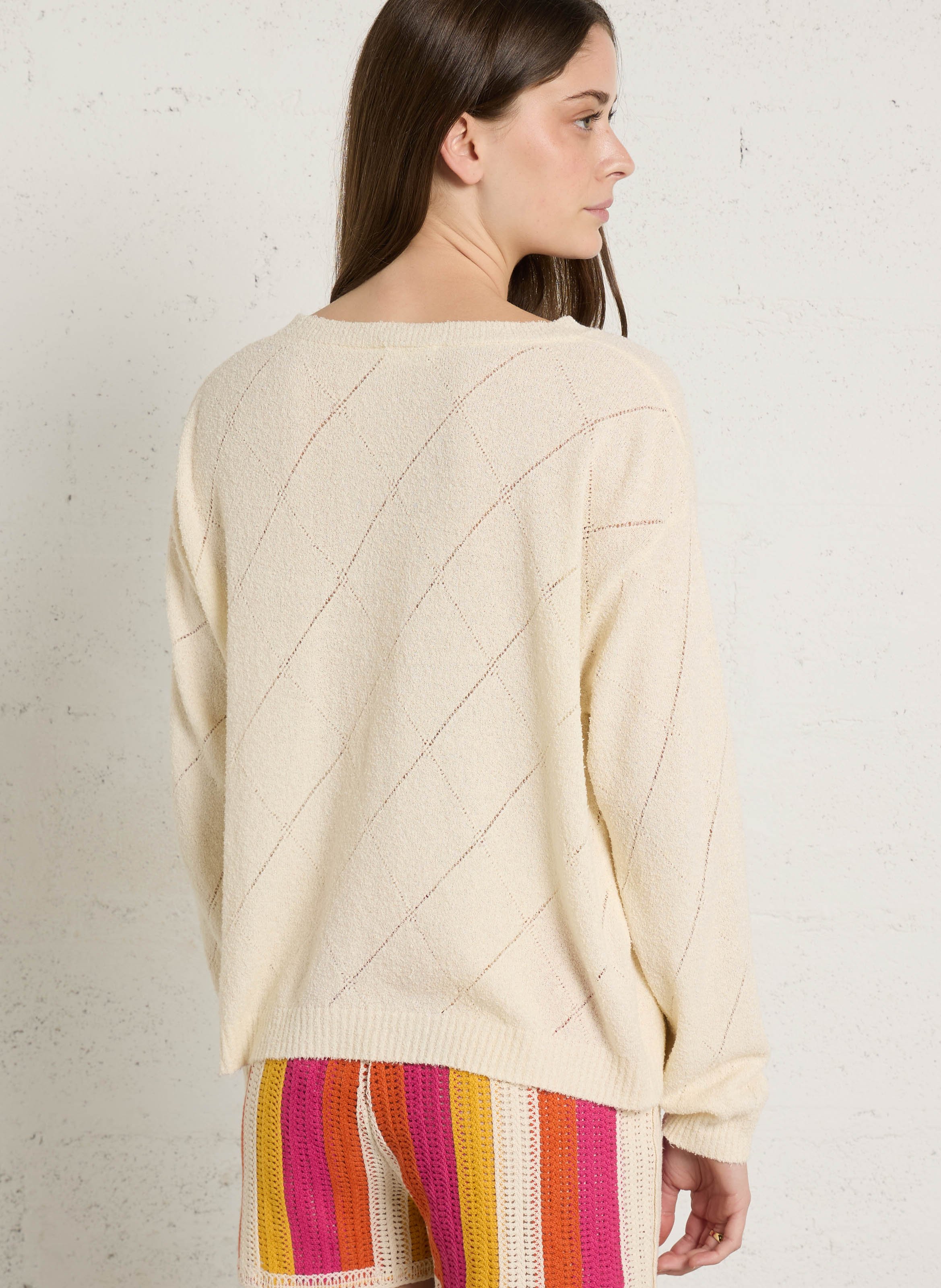 Pull droit col V en coton mélangé AMERICAN VINTAGE Beige