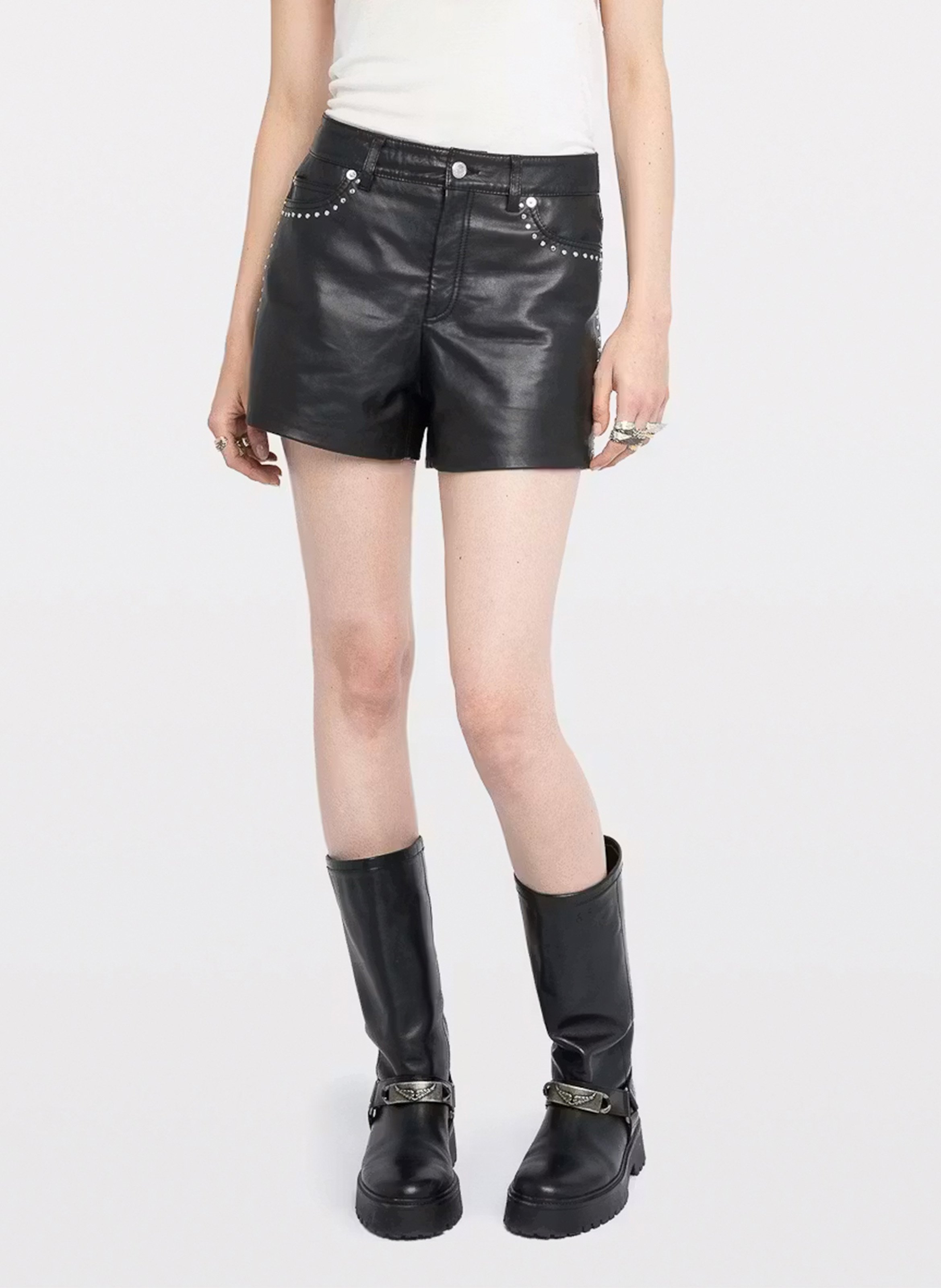 Short droit en cuir à studs ZADIG&VOLTAIRE Noir