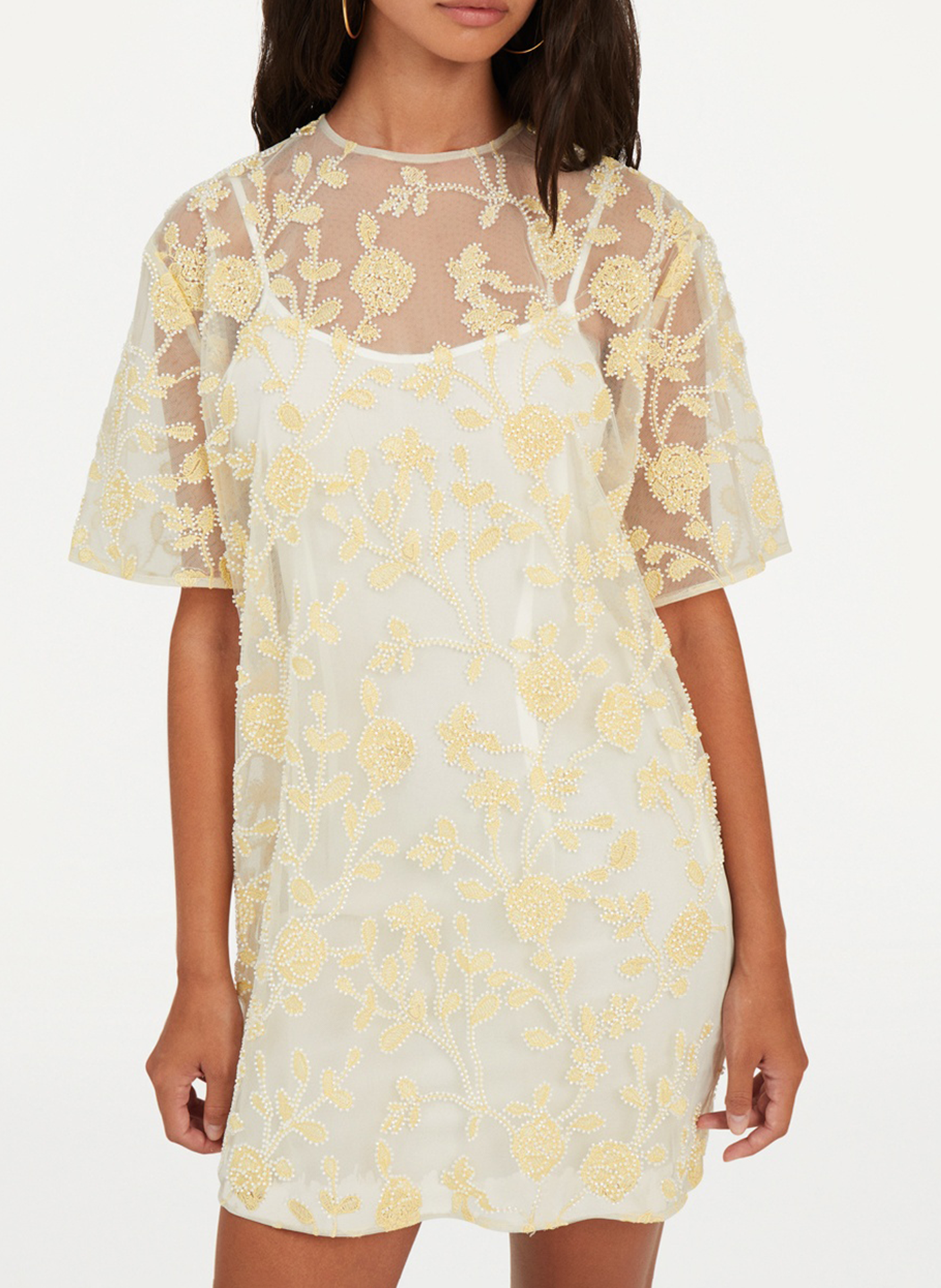 Robe courte brodée ROTATE Blanc