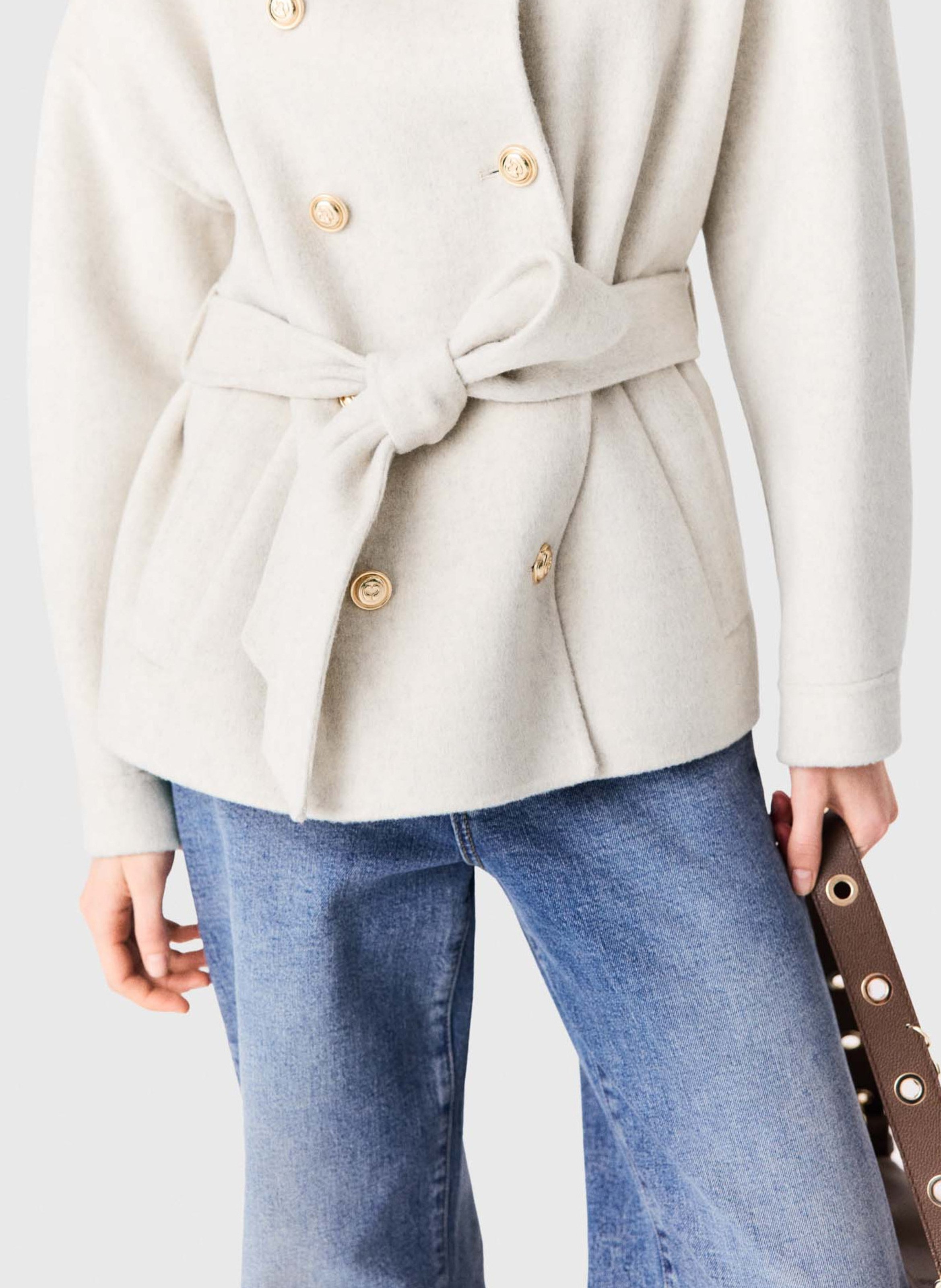 Manteau droit col classique en laine mélangée MAJE Beige