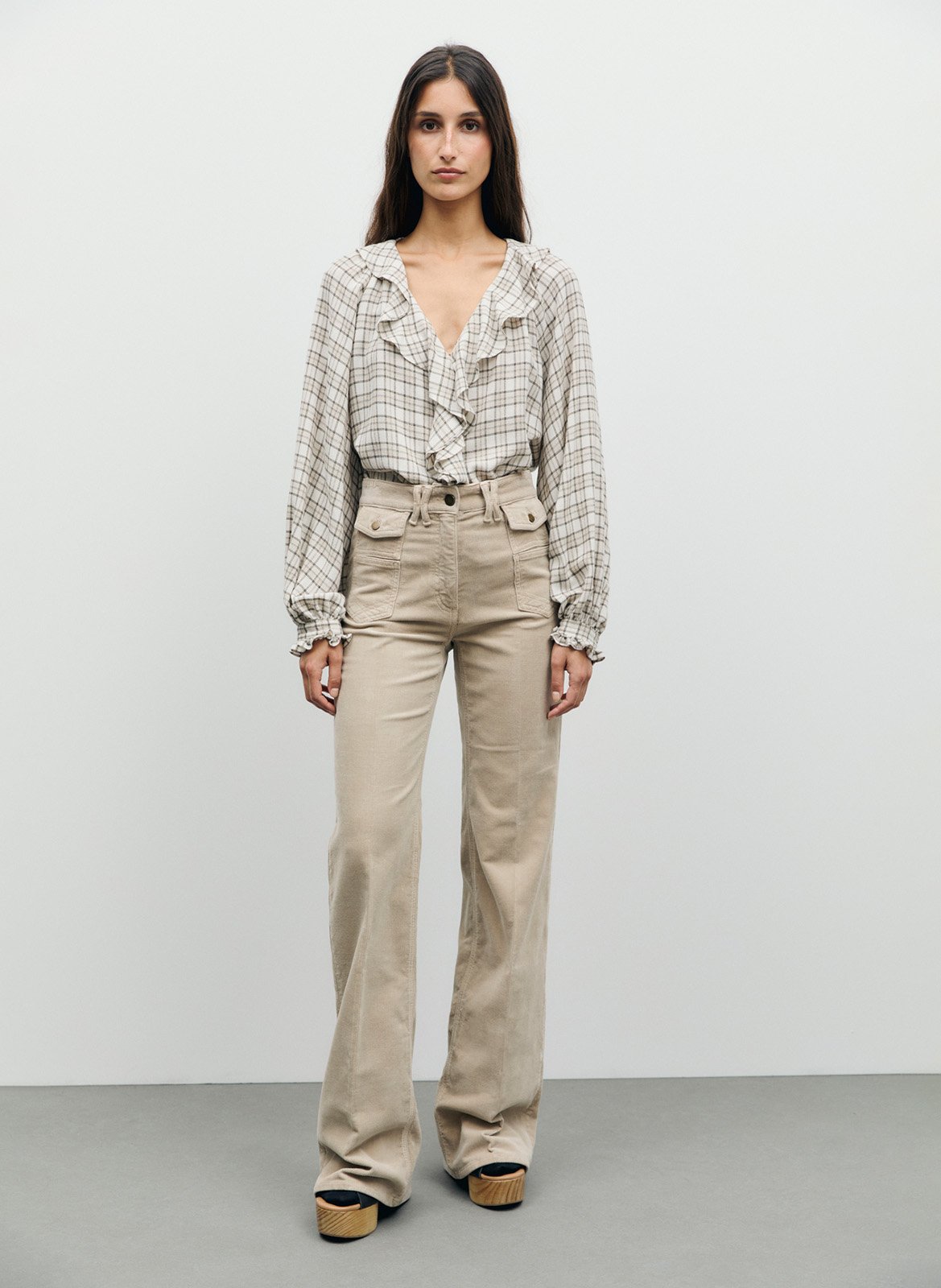 High-waisted velvet flare jeans GERARD DAREL Beige