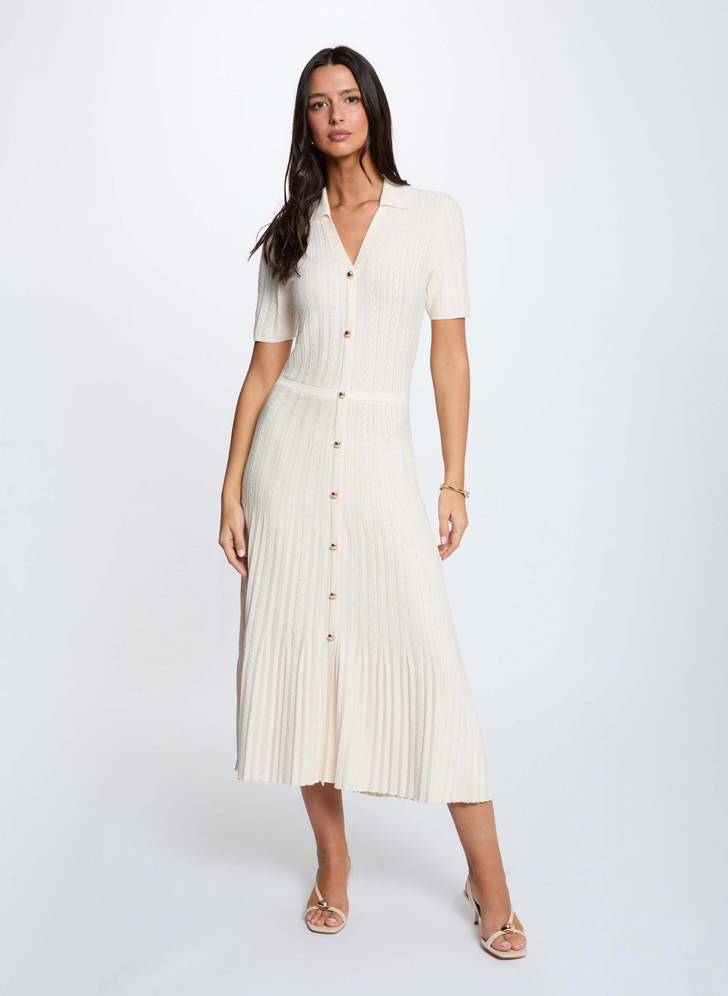 Robe midi en maille évasée MORGAN Beige