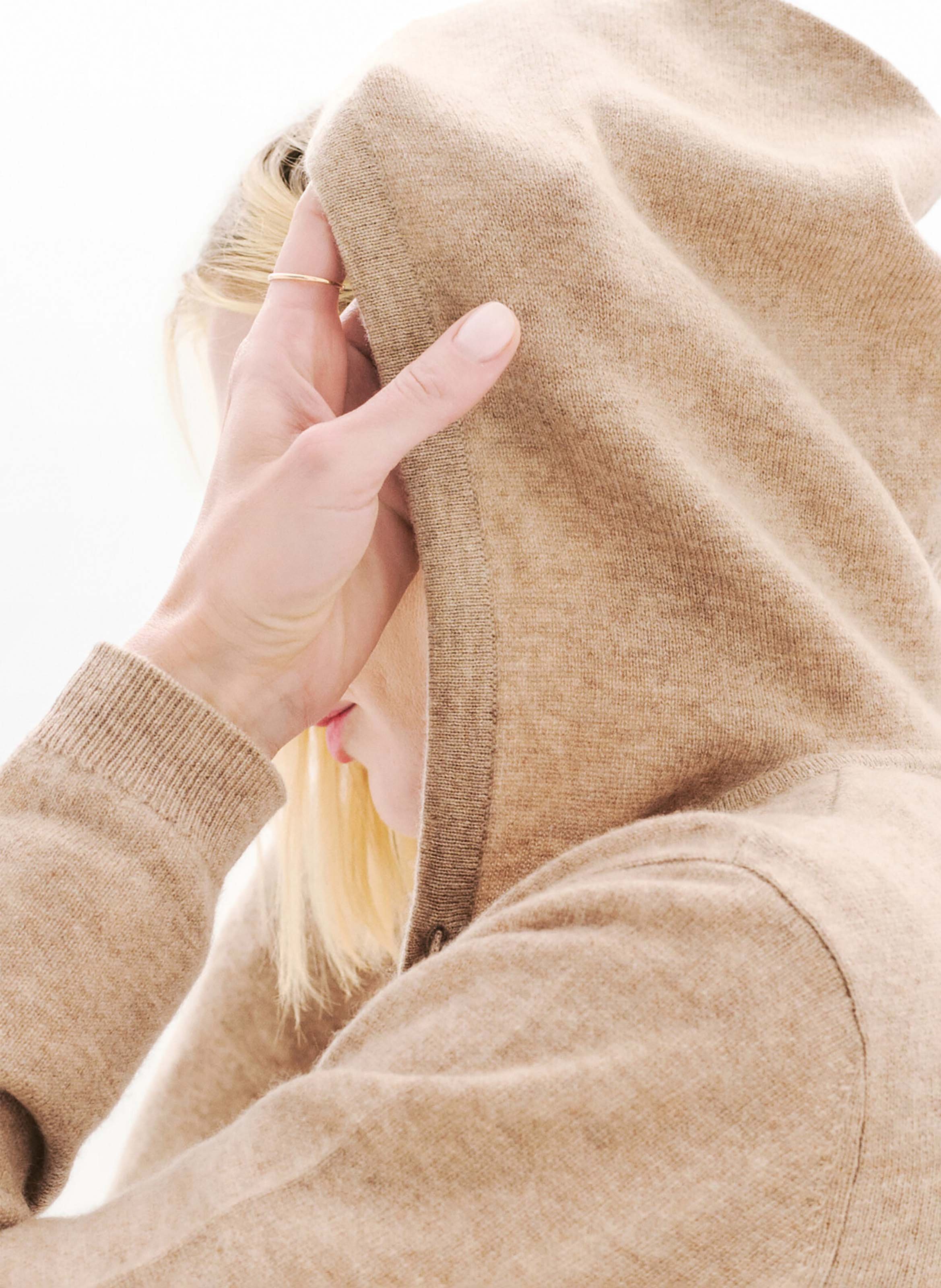 Straight wool and cashmere hooded cardigan CAROLL Brown