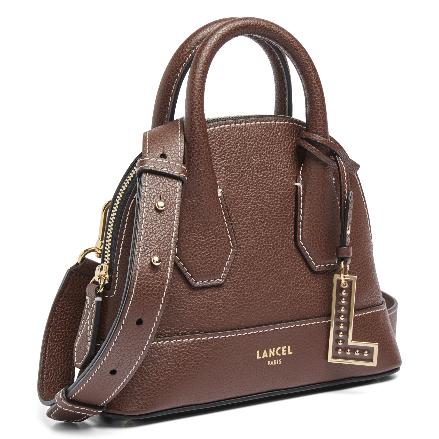 Kleine effen schoudertas van korrelig leer | Bruin LANCEL Dames