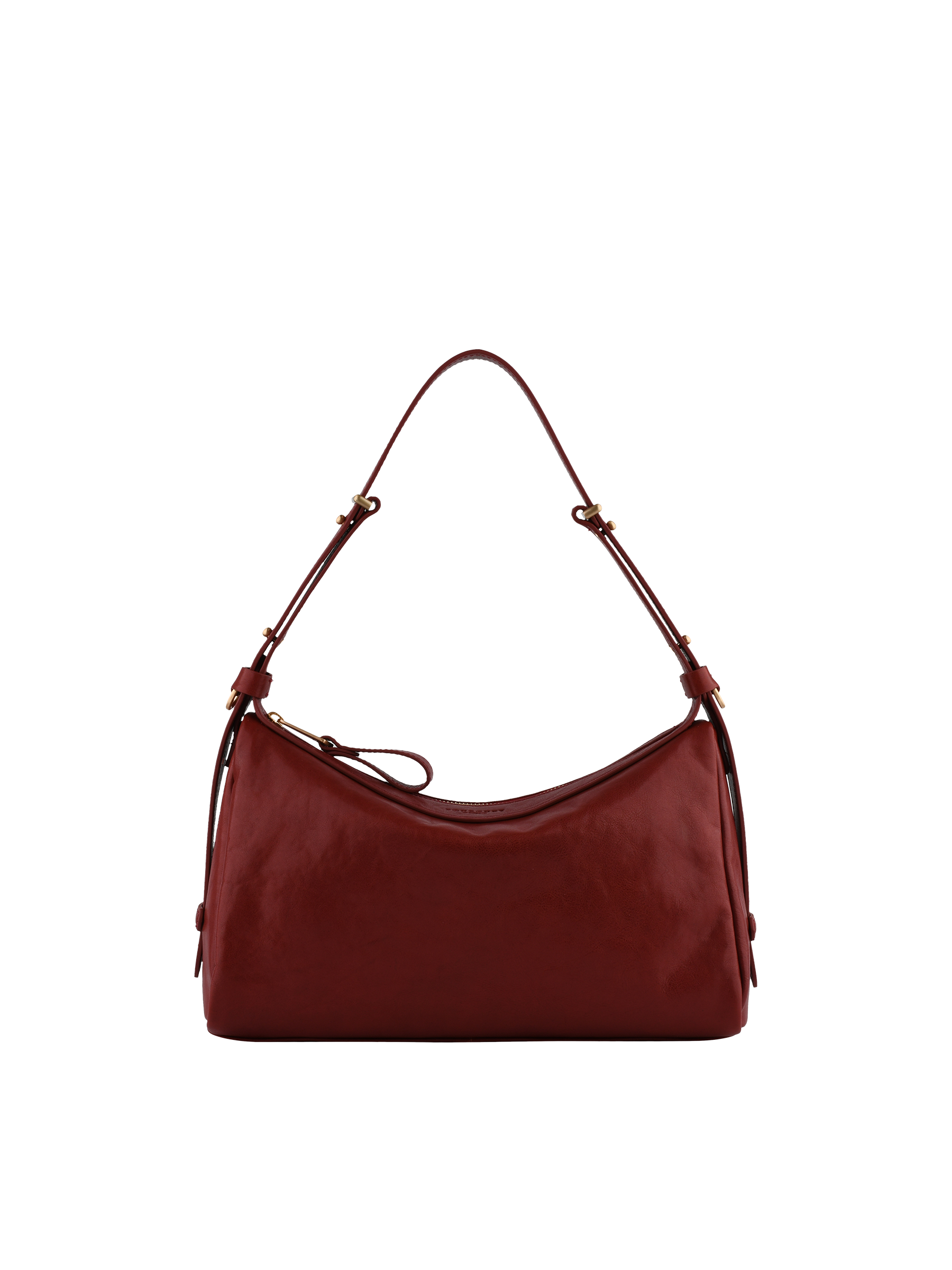 Shoulder bag in cowhide leather with aged leather effect POURCHET Red