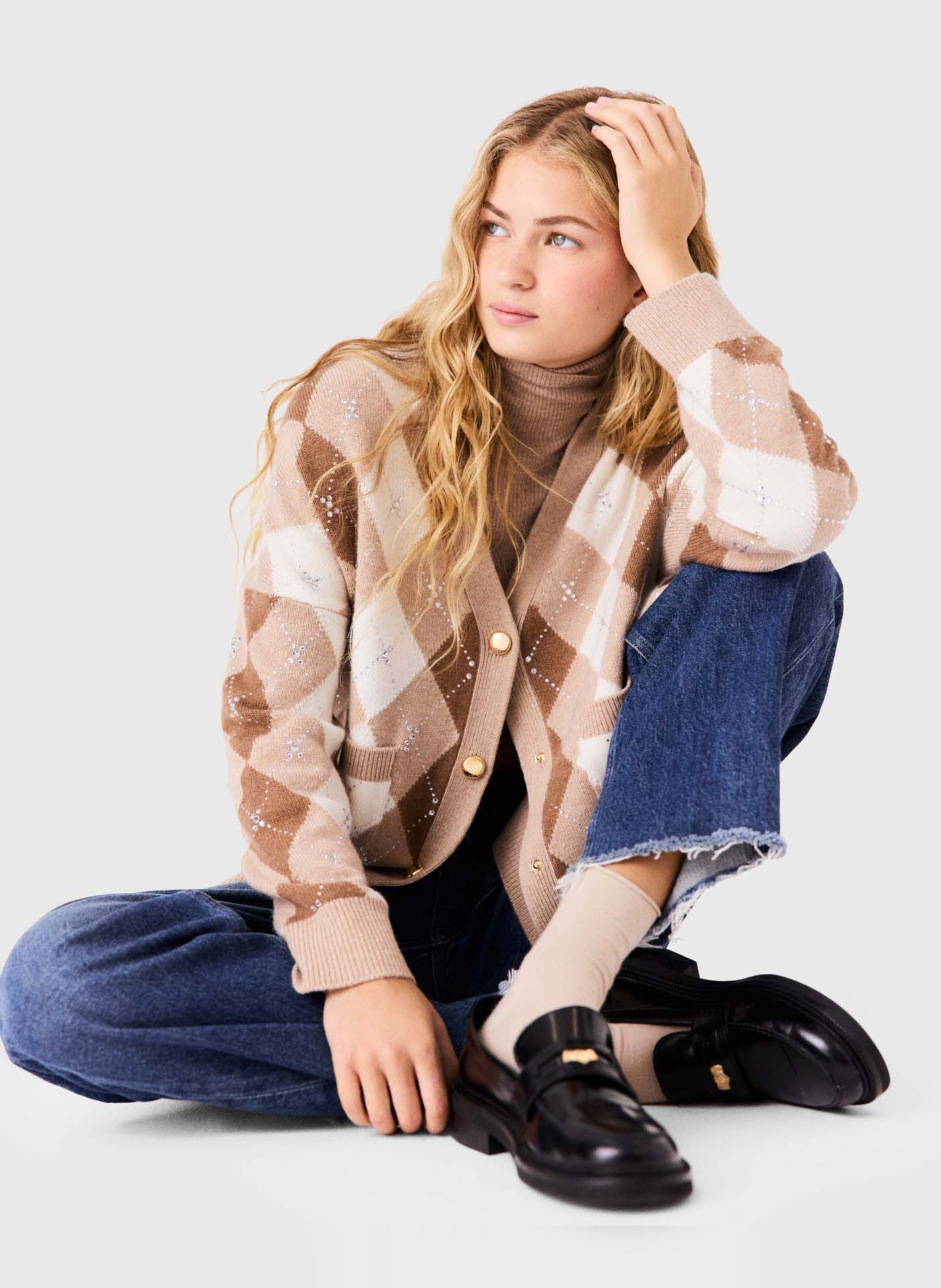 Cardigan à strass en laine mélangée MAJE Beige