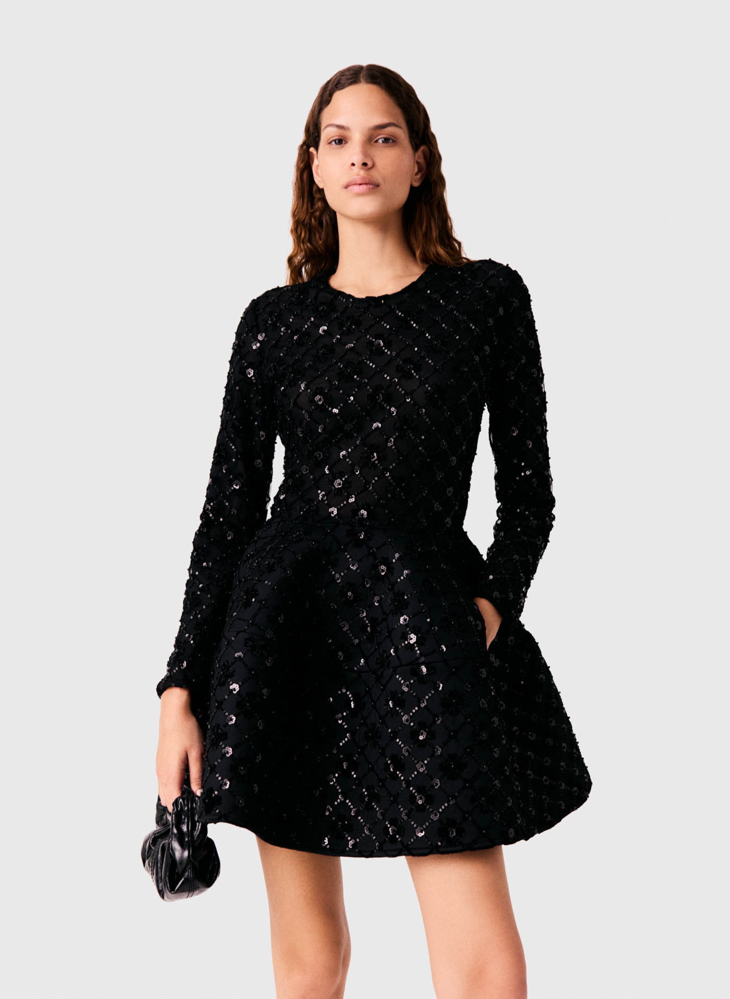 Jupe courte évasée à sequins MAJE Noir