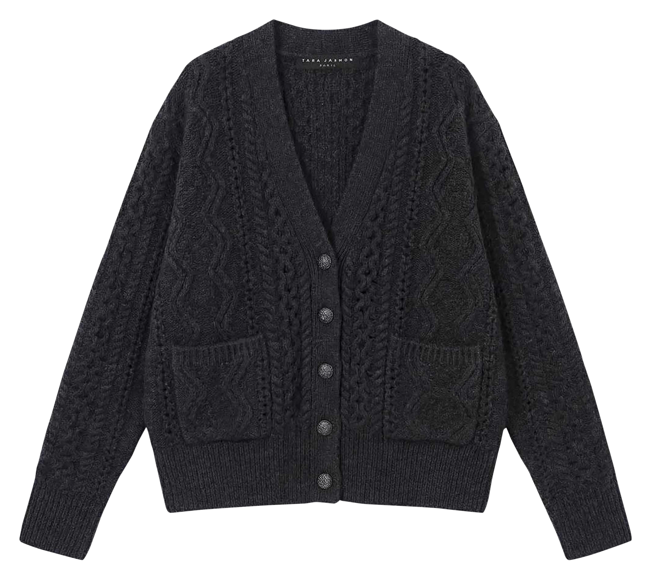 Ruimvallend vest met V-hals en knoopsluiting van wol TARA JARMON Grijs
