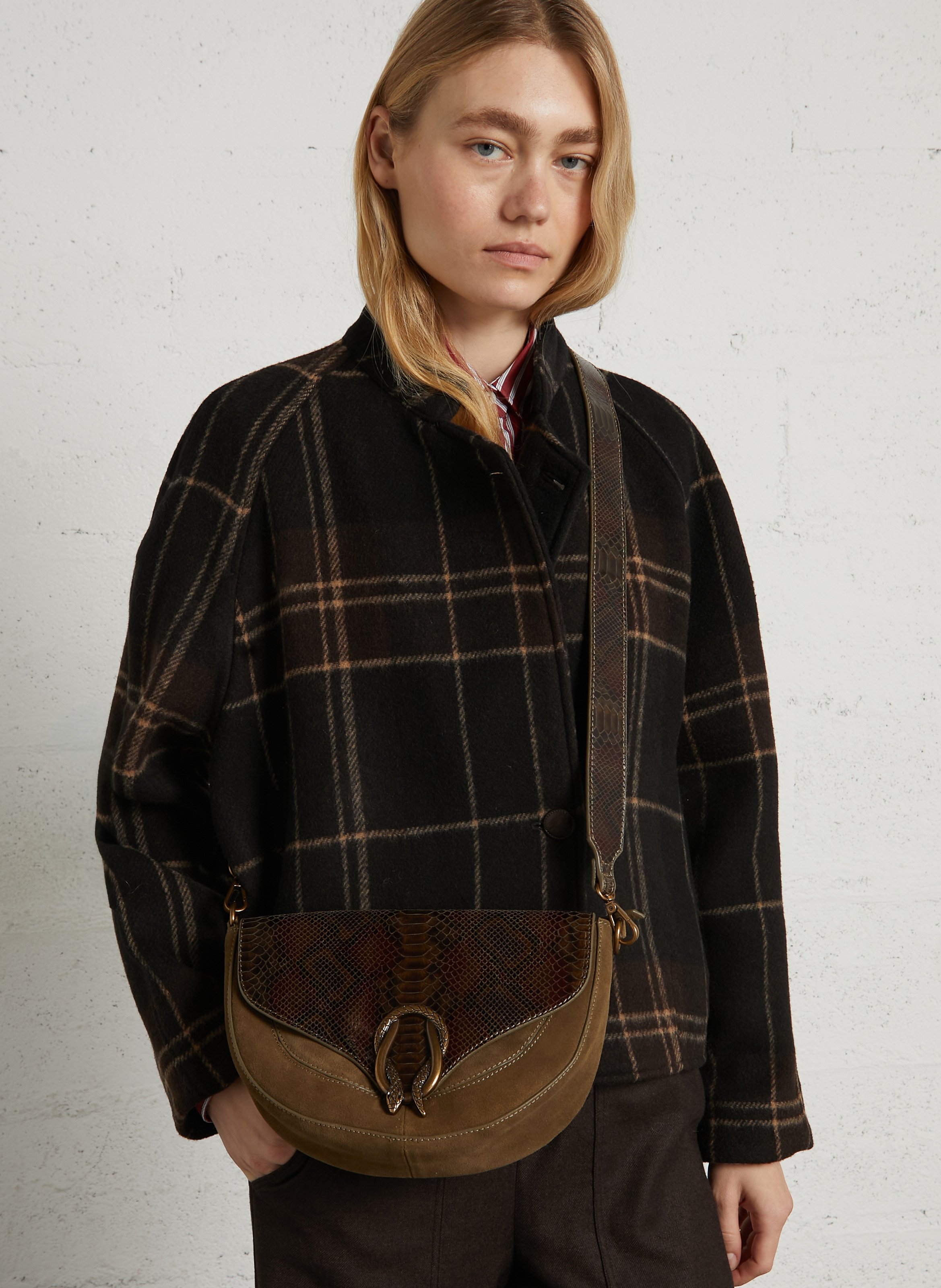 Leder-Umhängetasche aus Material-Mix MAISON 123 Khaki