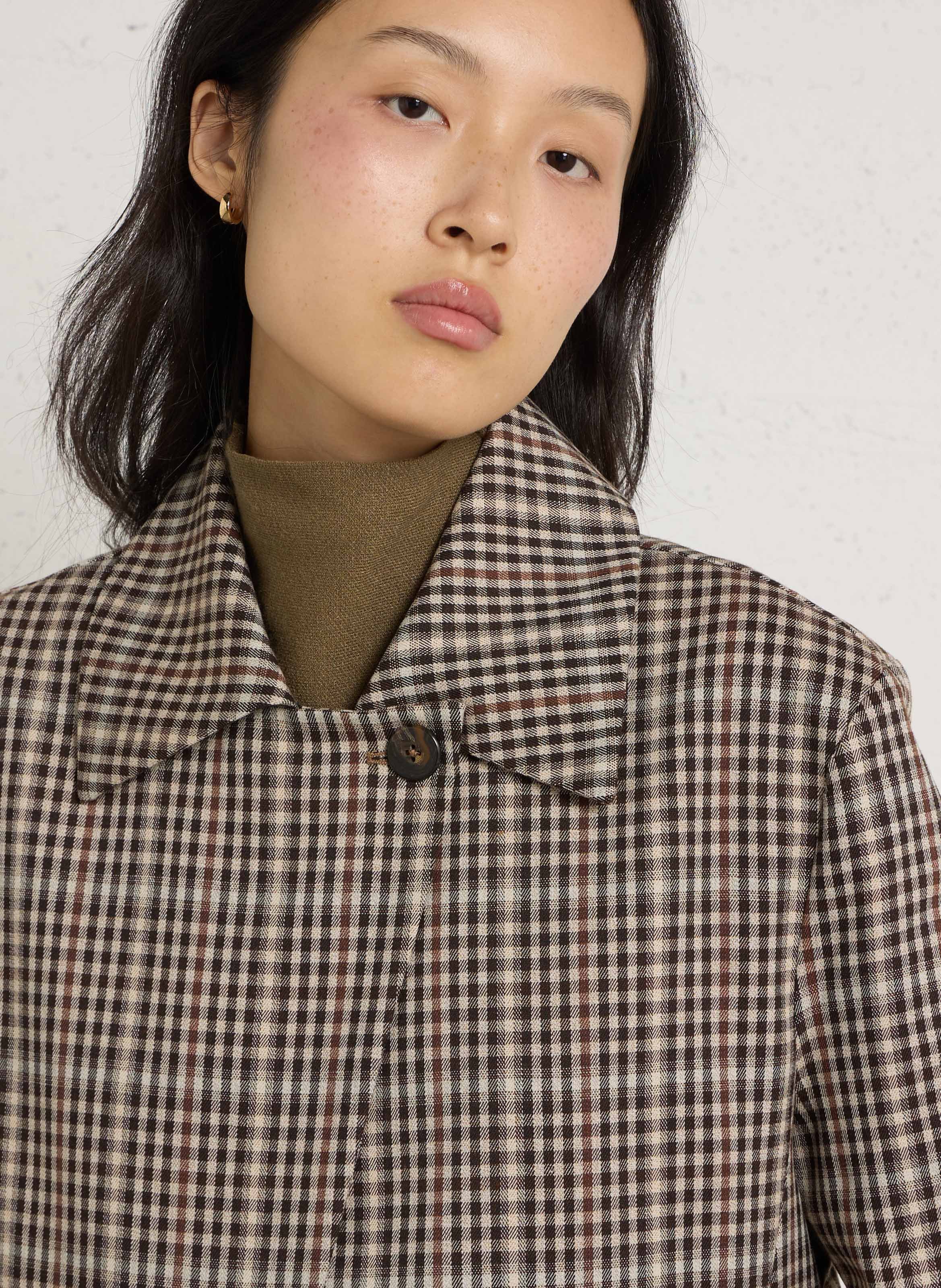 Veste droite à carreaux PLEASE Marron