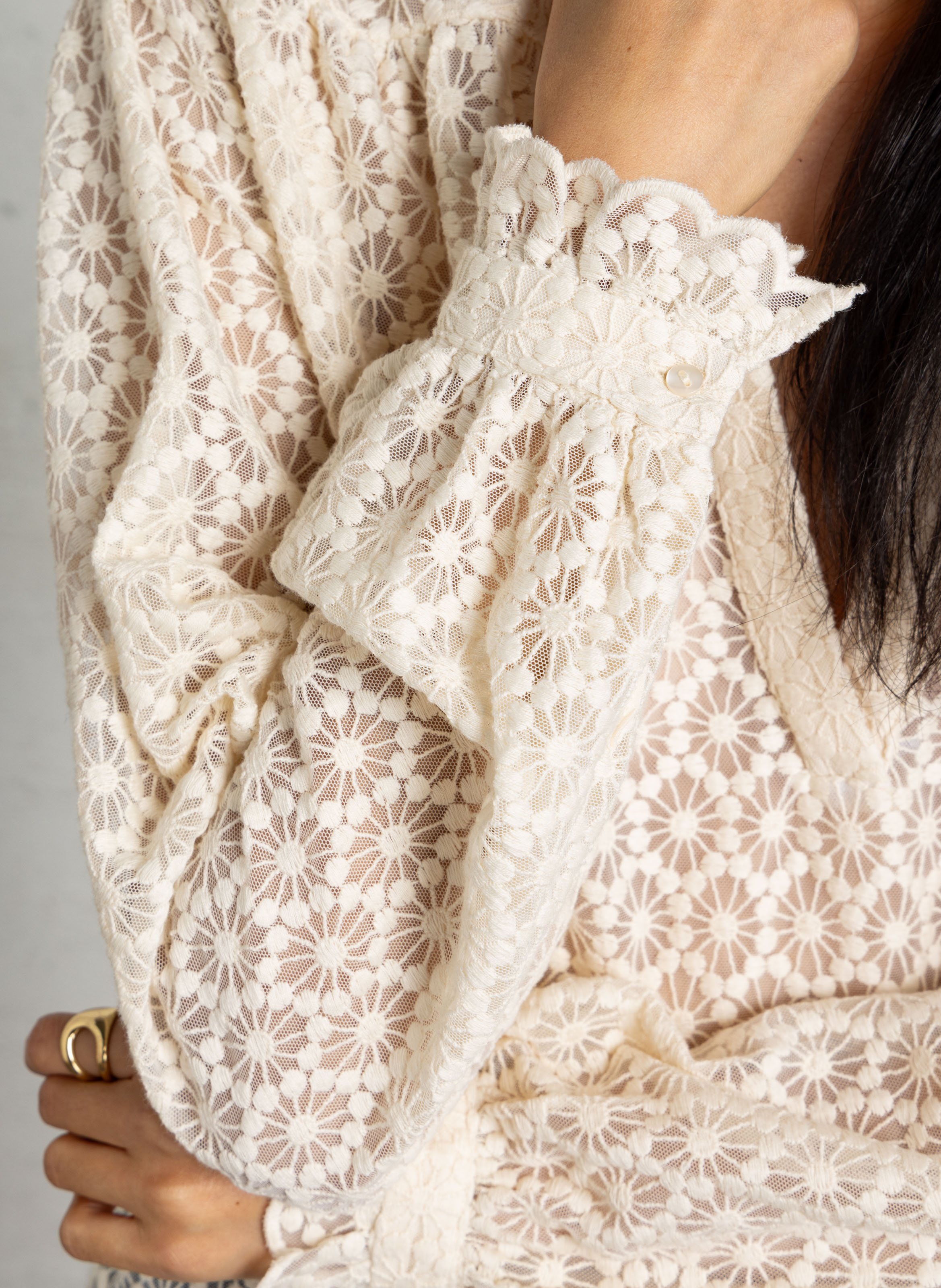 Tunisian collar lace blouse MAISON 123 Beige