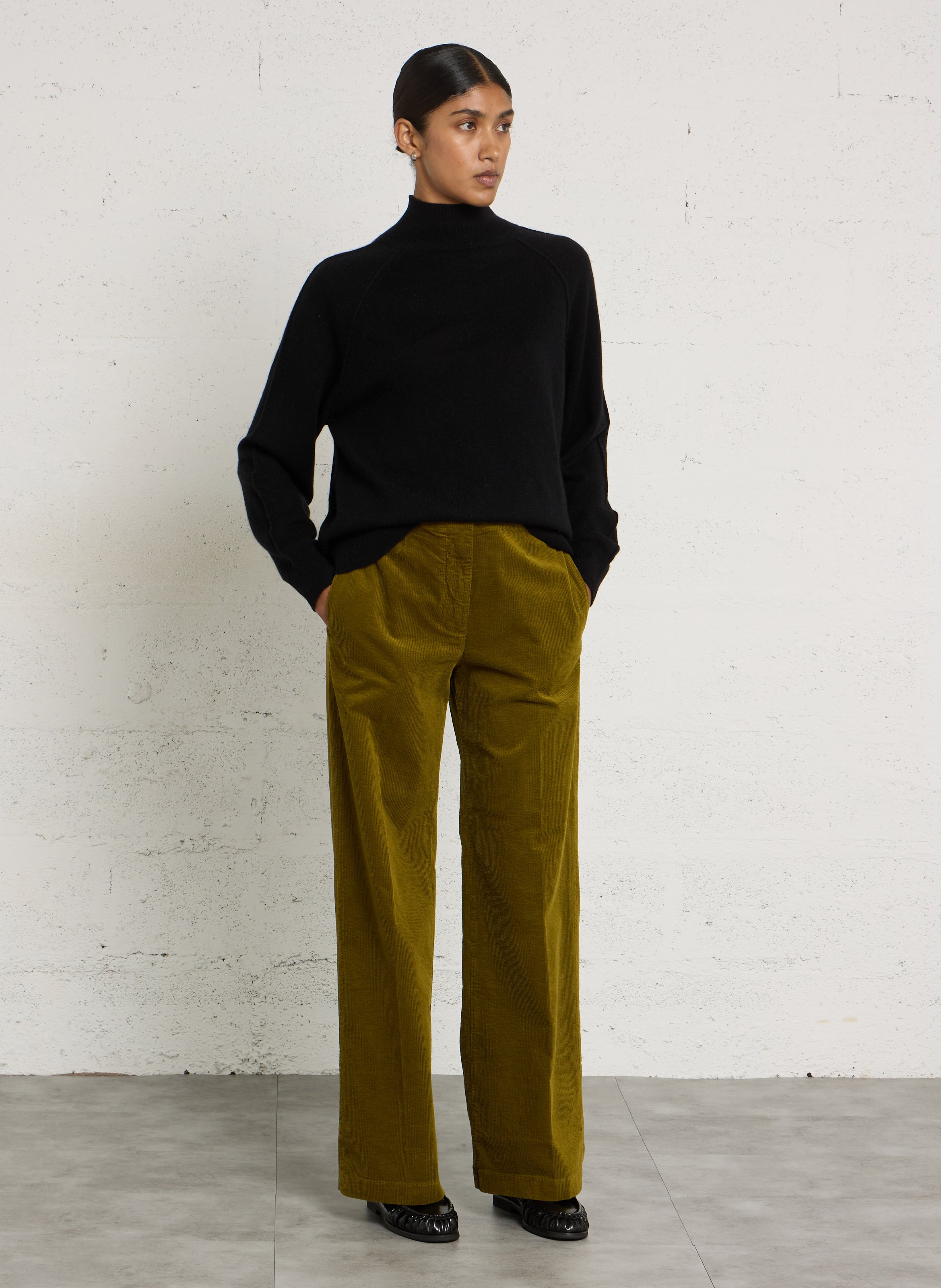 Wool- and cotton-mix straight-cut pants POMANDERE Green