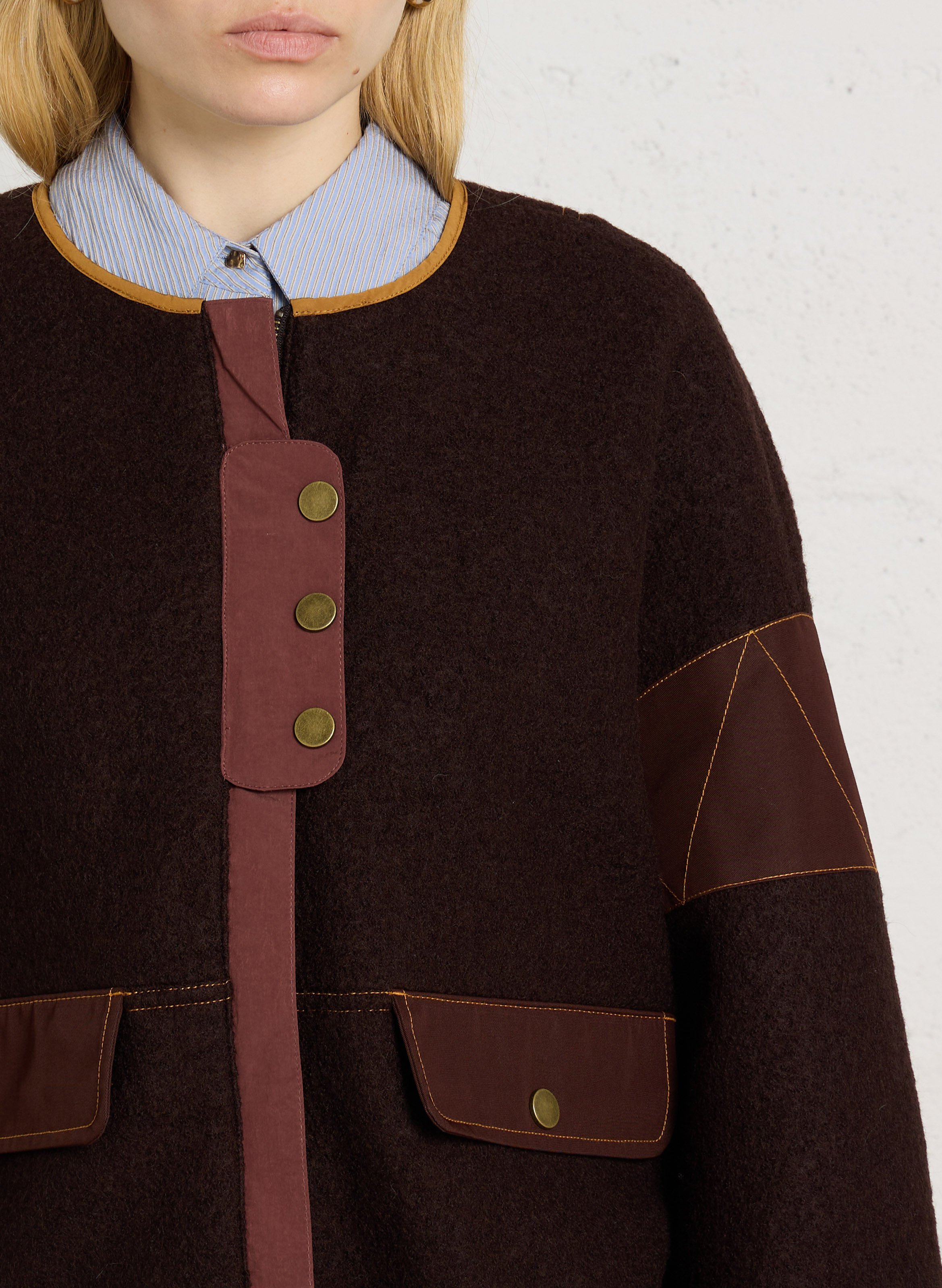 Round denim and wool jacket SESSUN Brown
