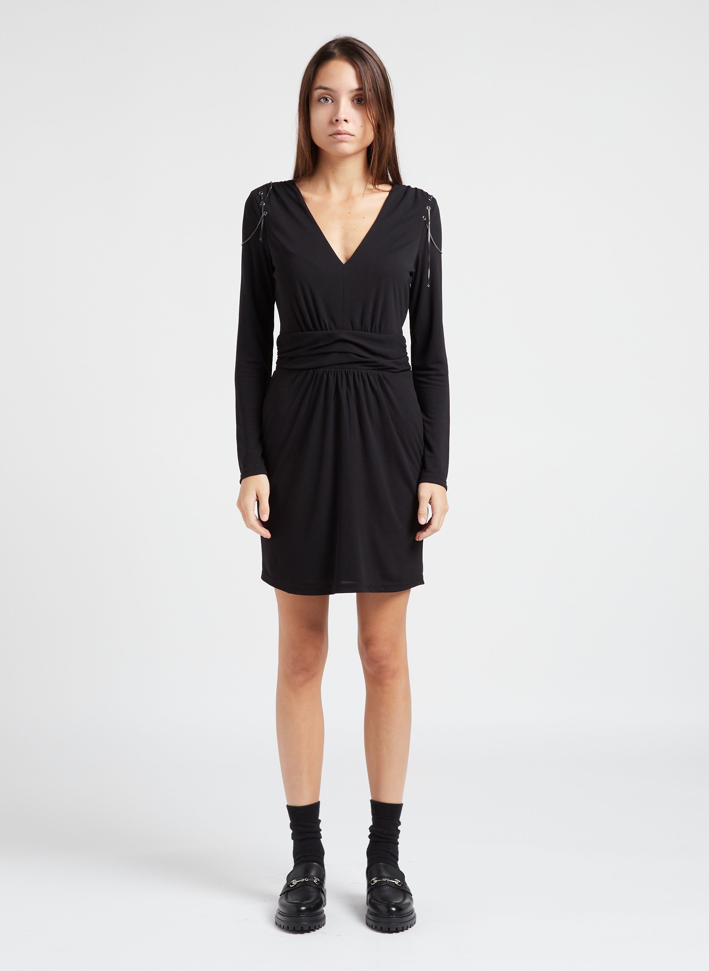 Robe Courte Col V Noir Ikks Femme Place des Tendances