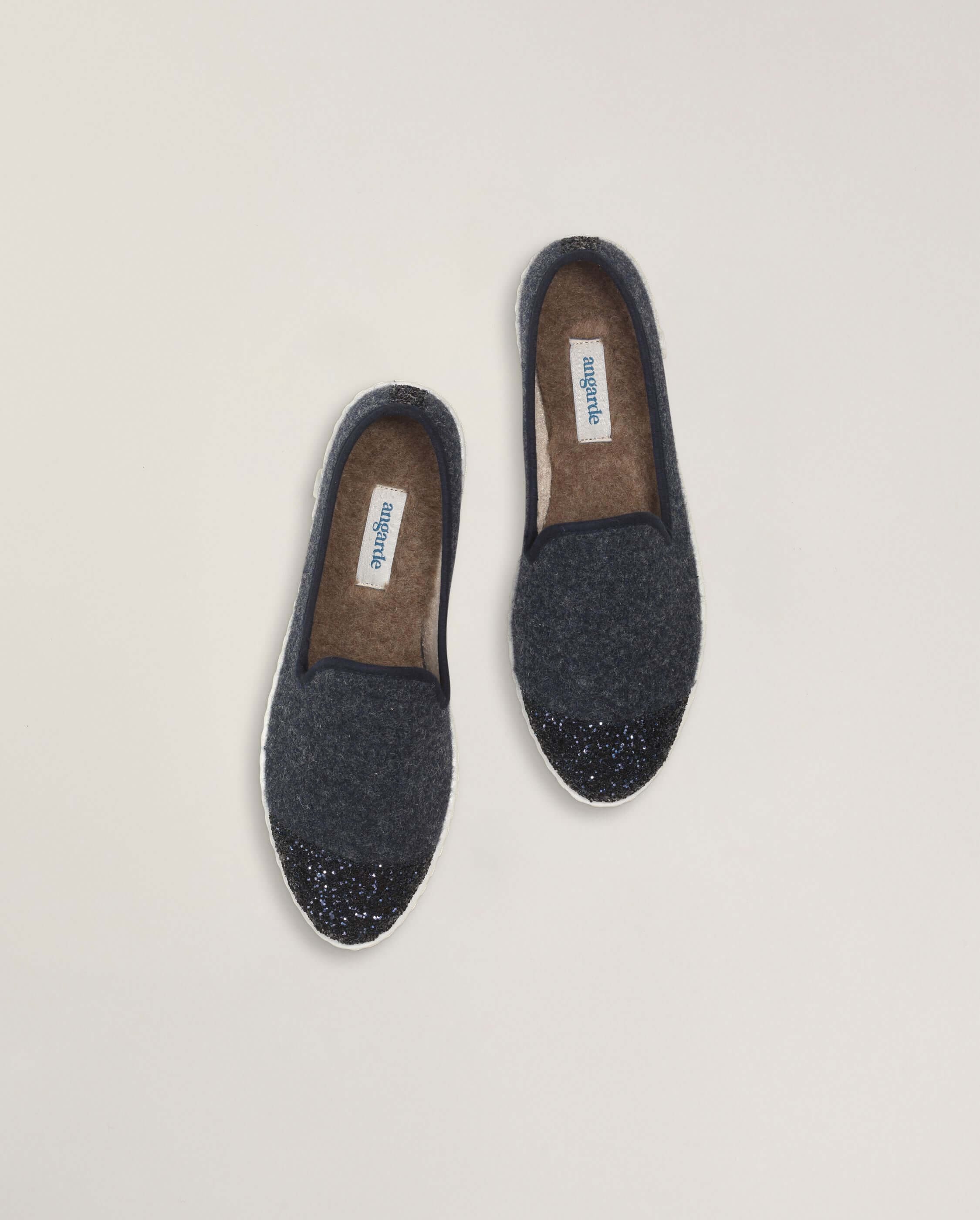 Women's wool slipper, navy sequins ANGARDE Blue