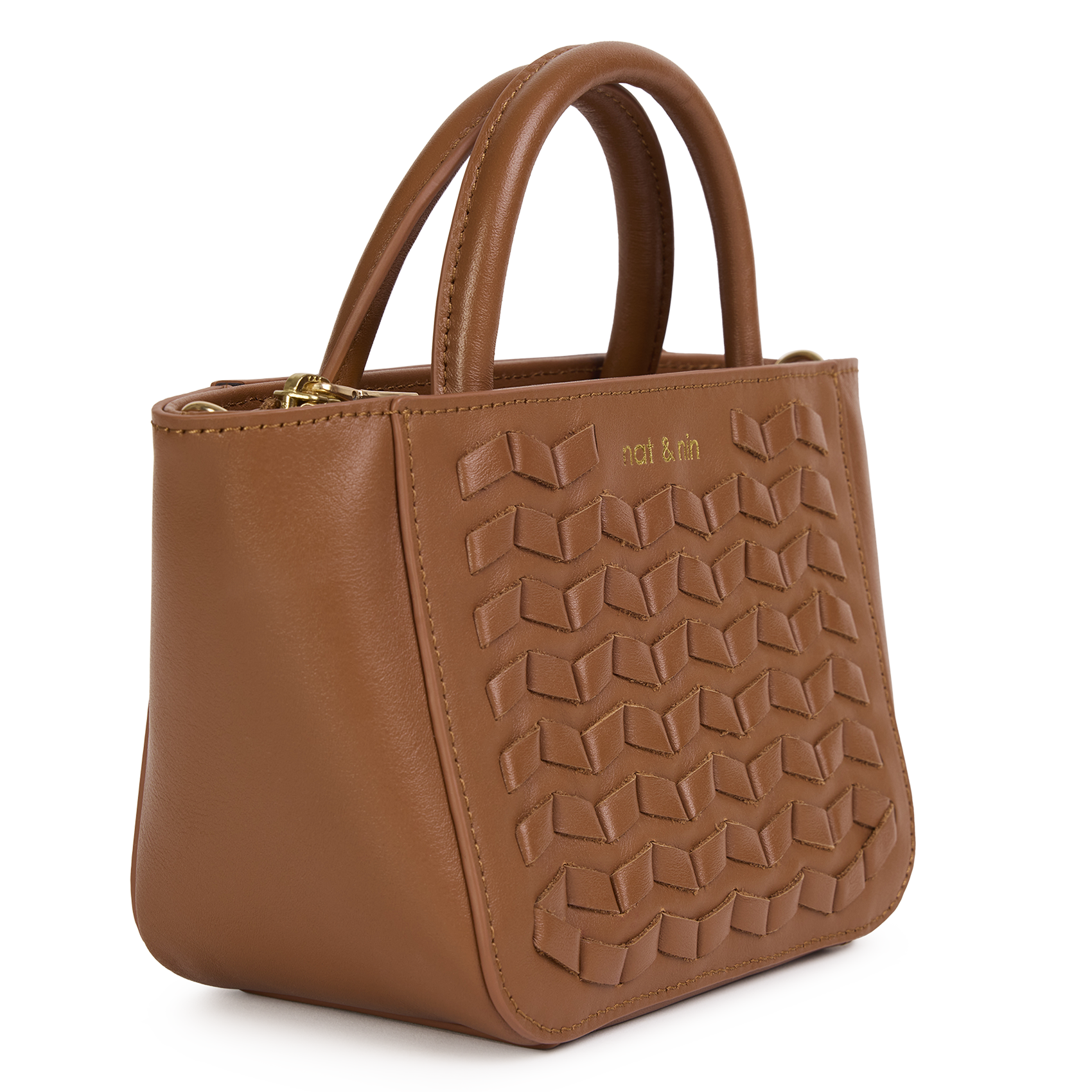 Mini sac bandoulière en cuir tressé NAT & NIN Marron