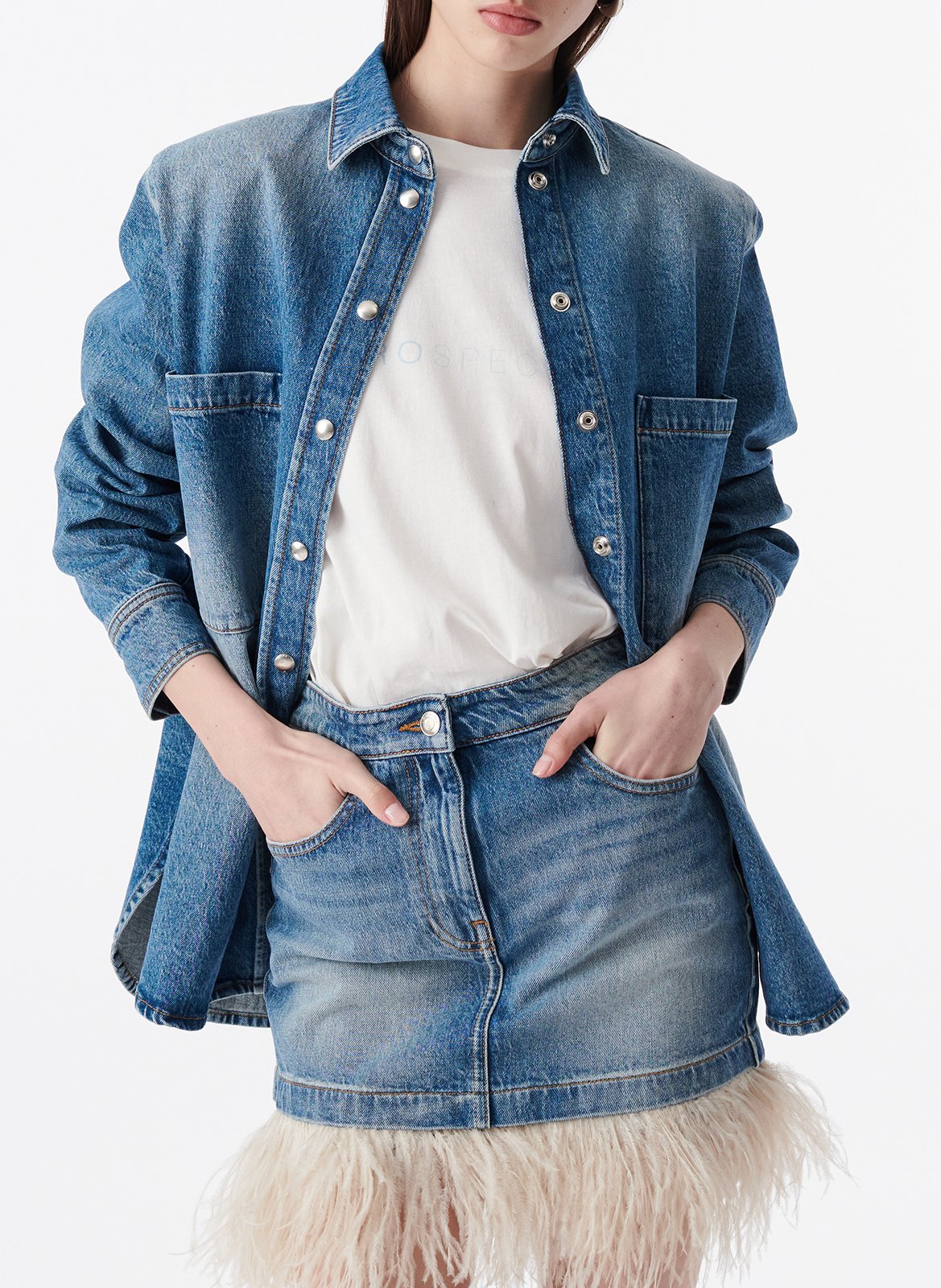 Shirt with classic collar in blended cotton denim IRO Blue