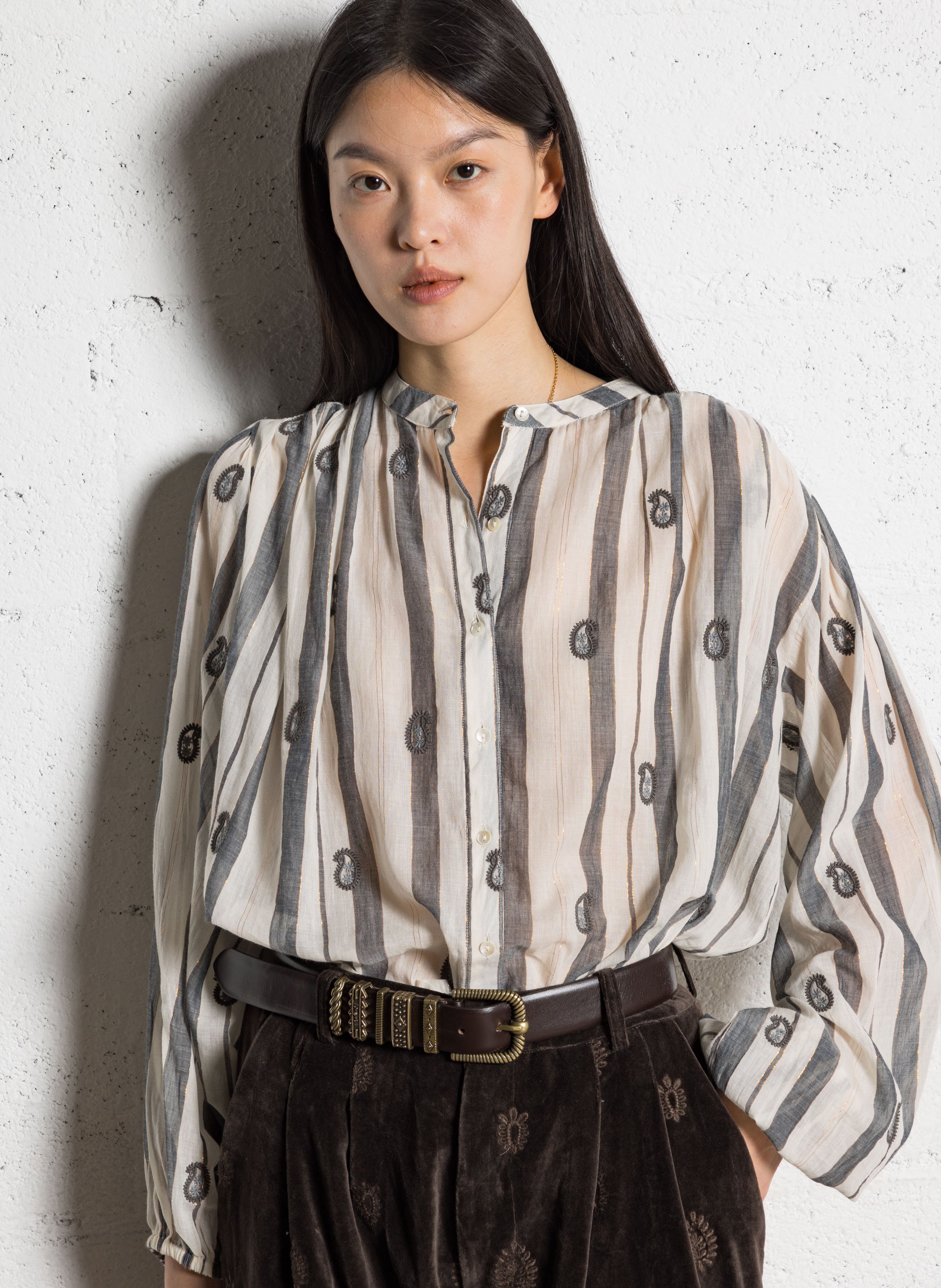 Embroidered cotton henley blouse MAISON HOTEL Beige