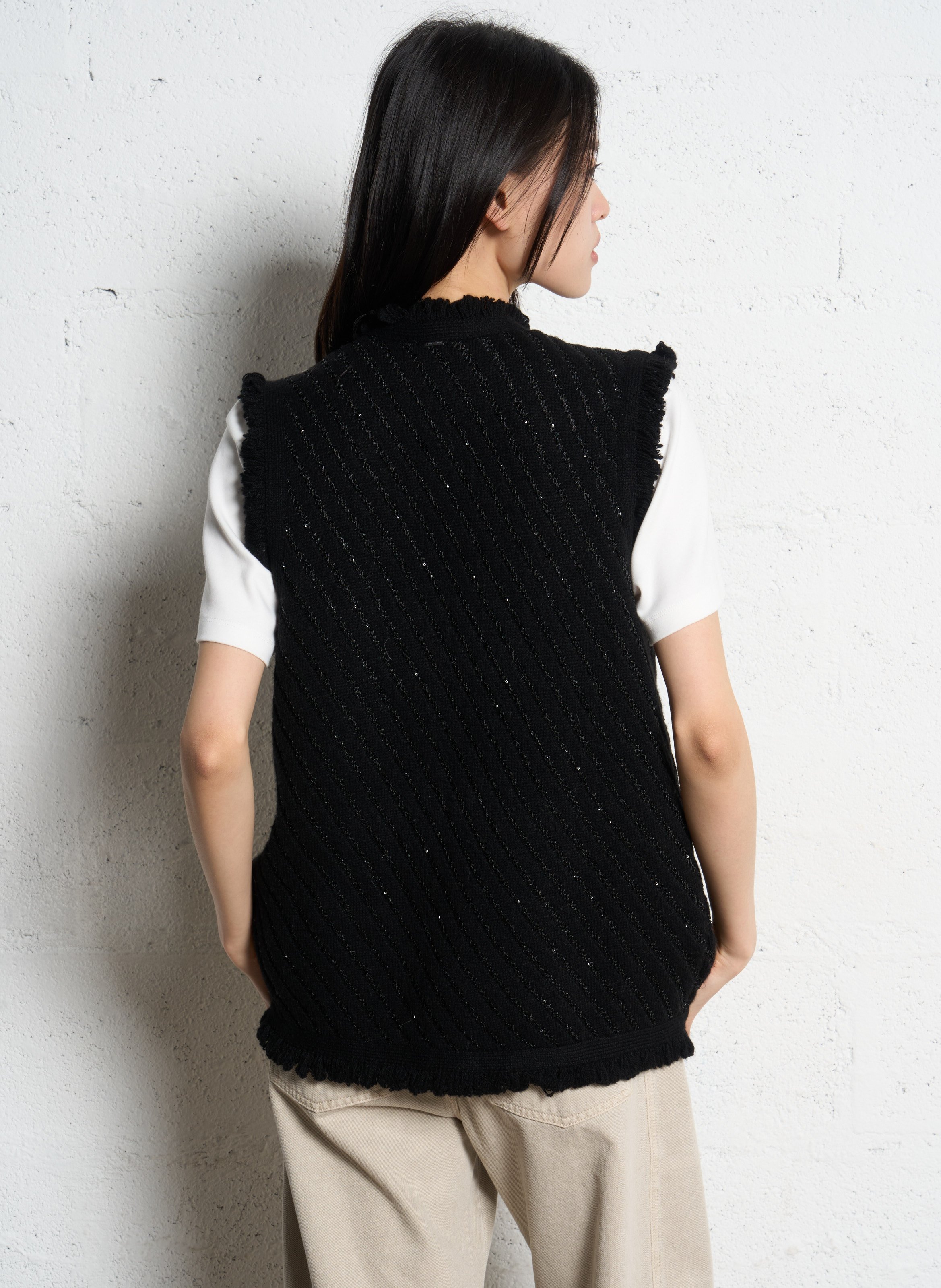 Mouwloos rechte cardigan met pailletten IKKS Zwart