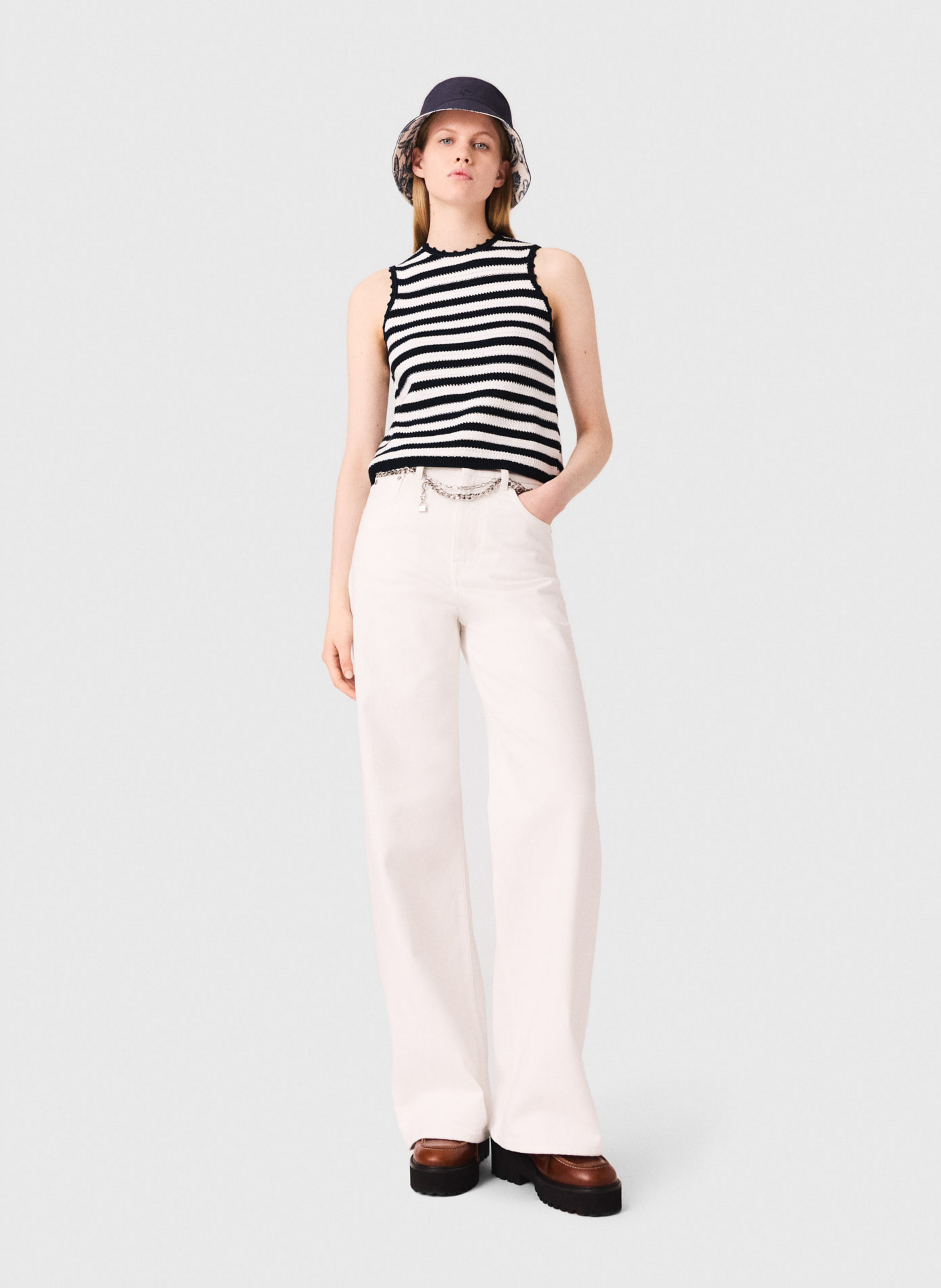 Débardeur rayé en maille MAJE Blanc