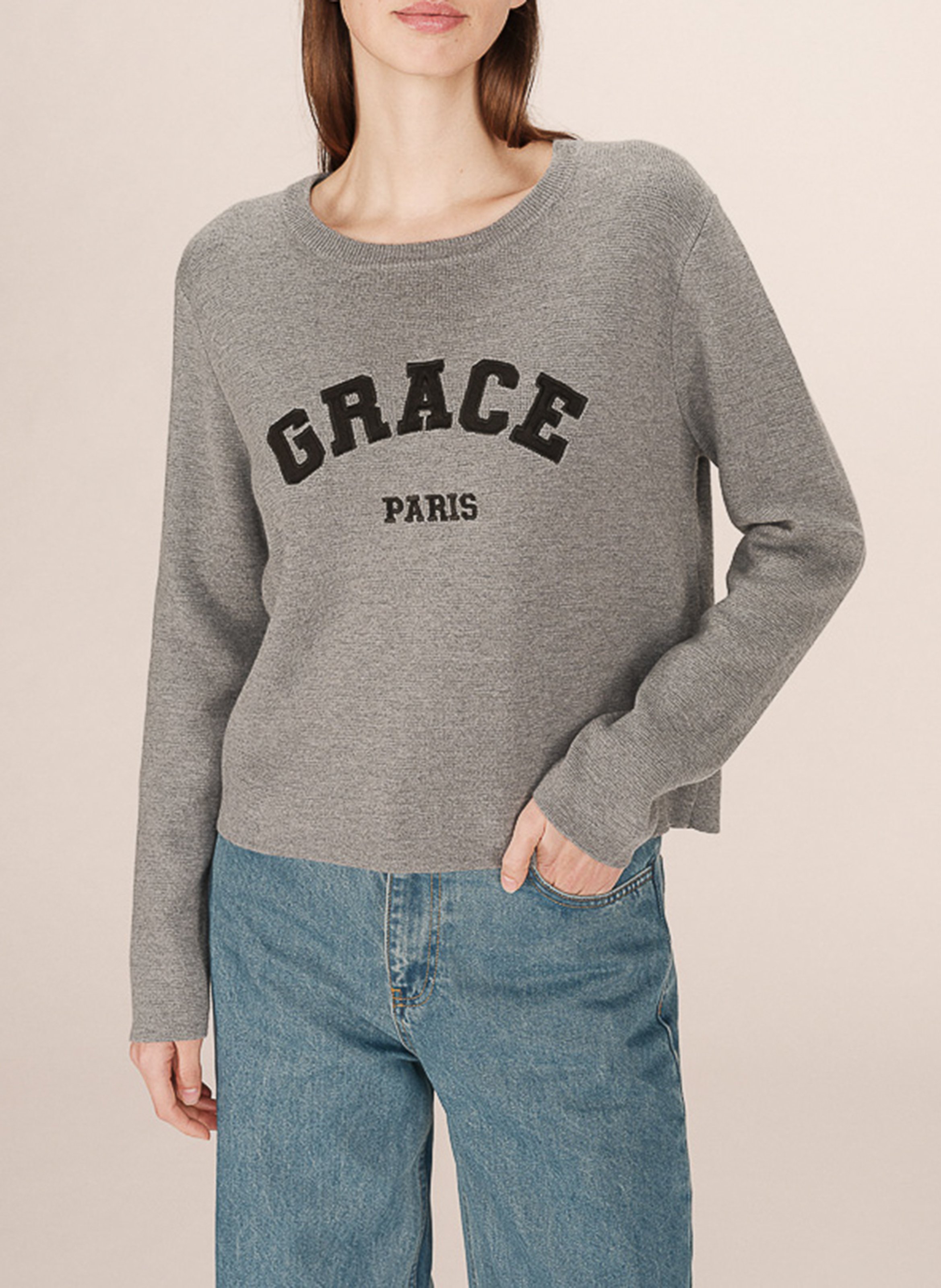 Kurzärmliger Pullover mit Rundhalsausschnitt GRACE ET MILA Silber