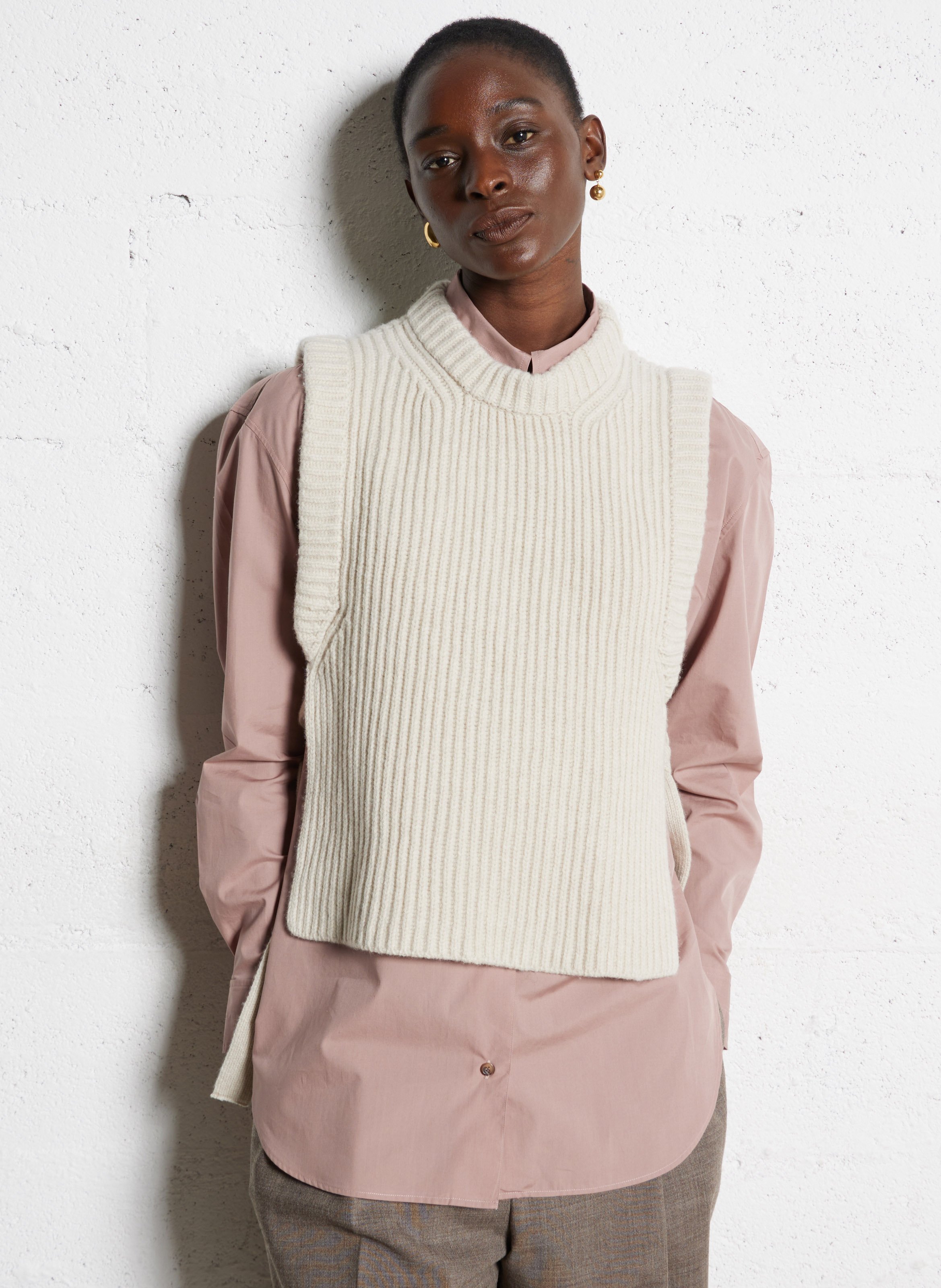 Plastron col rond en laine SOEUR Beige