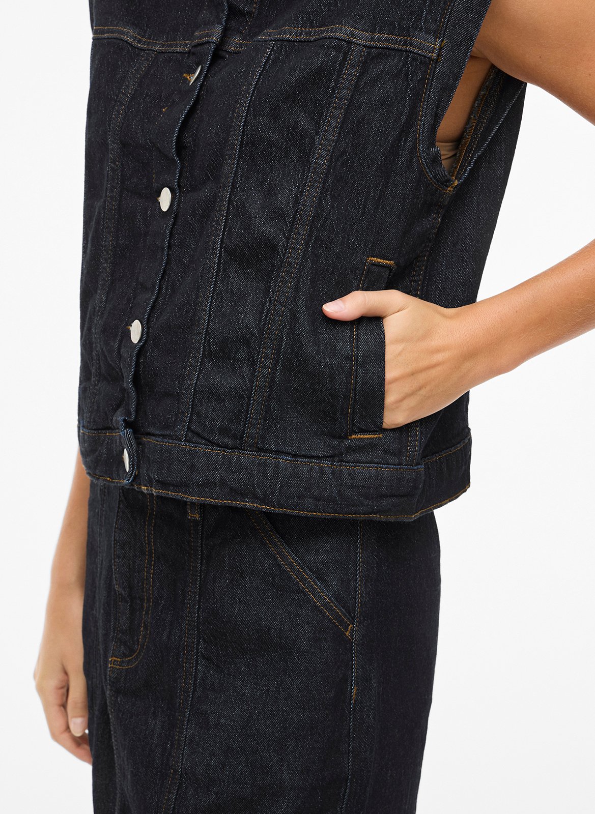 Veste col classique en denim de coton mélangé VILA Bleu