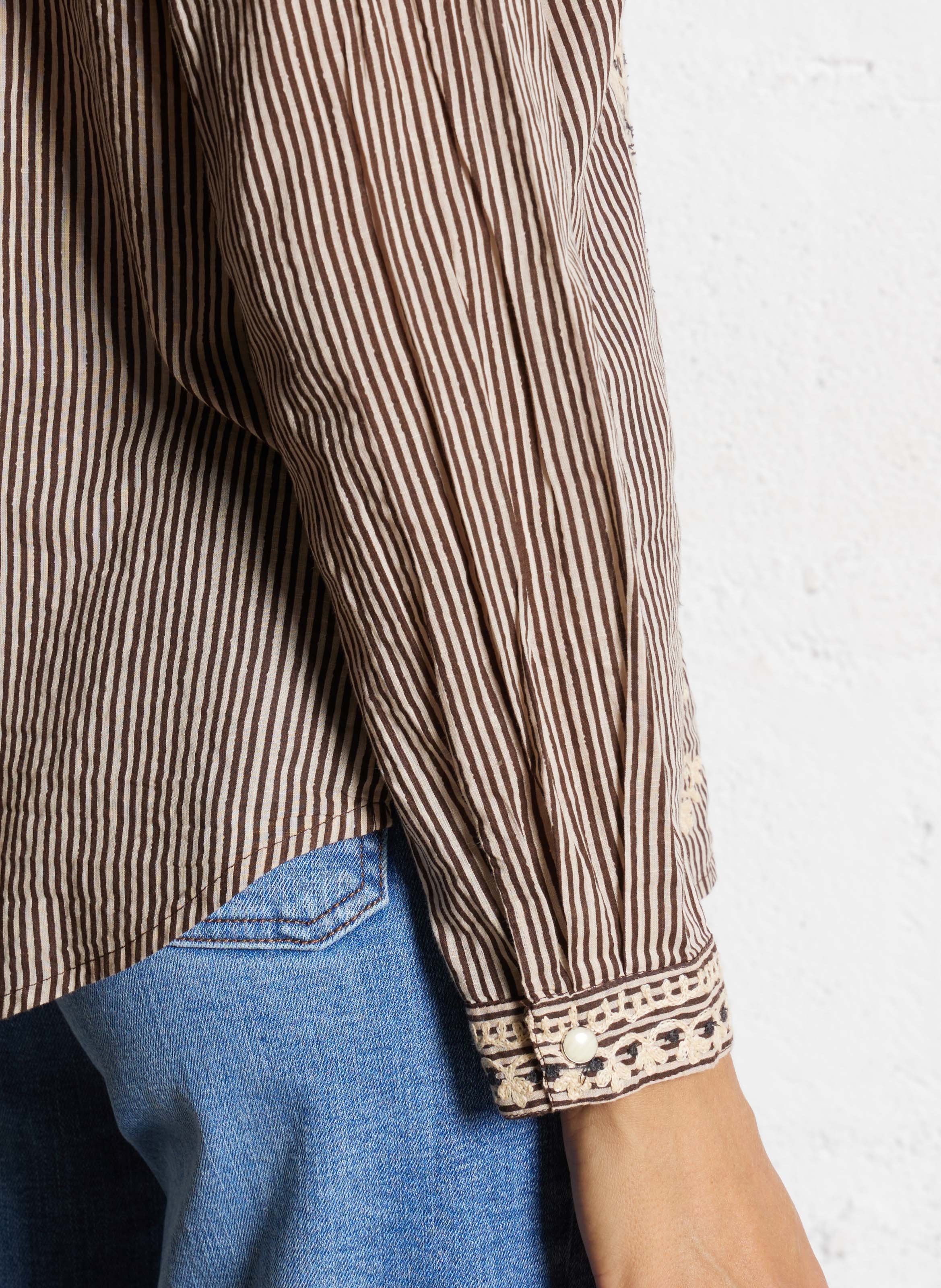 Buttoned striped decorated shirt with long sleeves MAISON HOTEL Beige