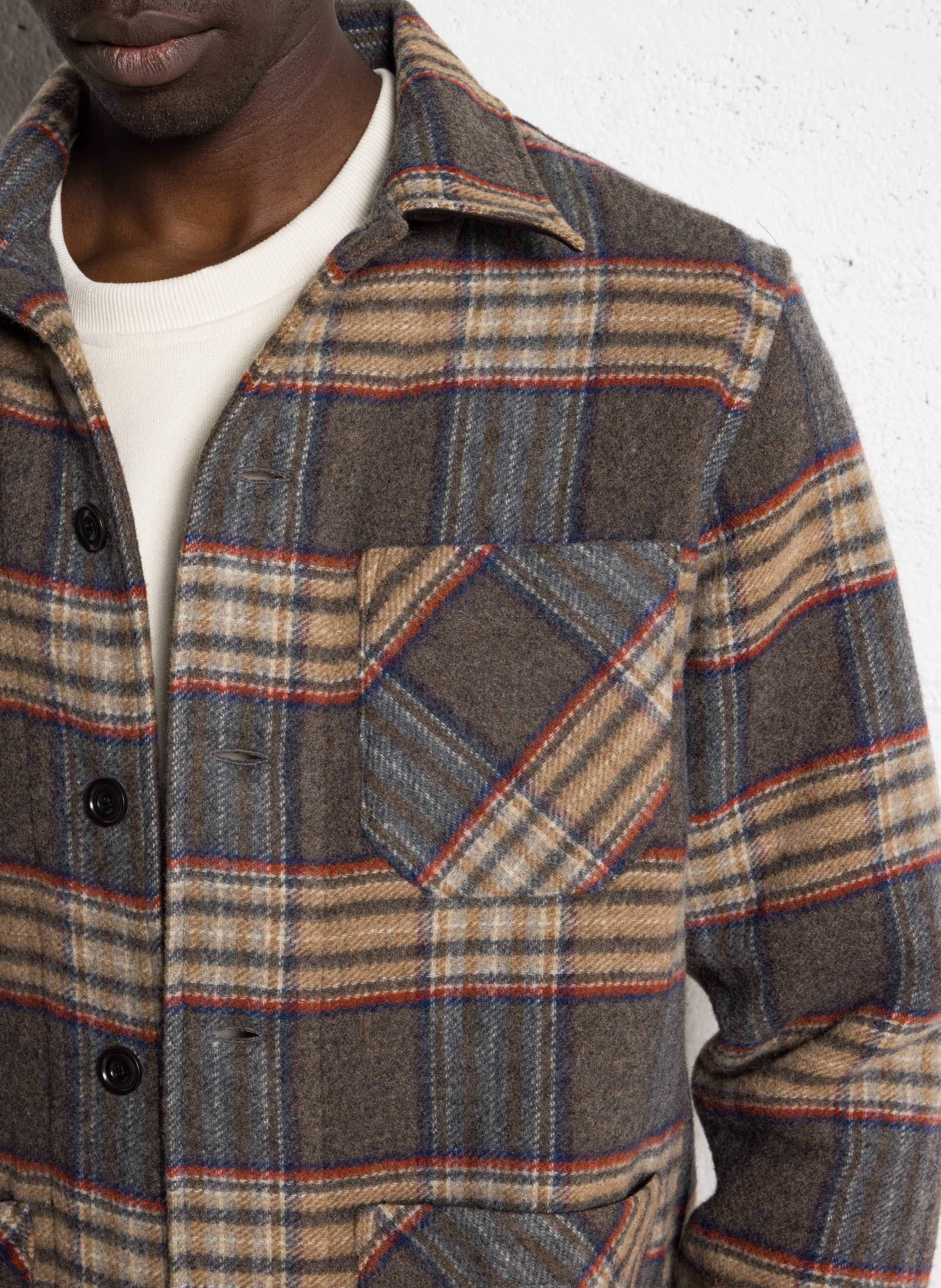 Karierte Wollmischungsknopfmantel HARTFORD Beige