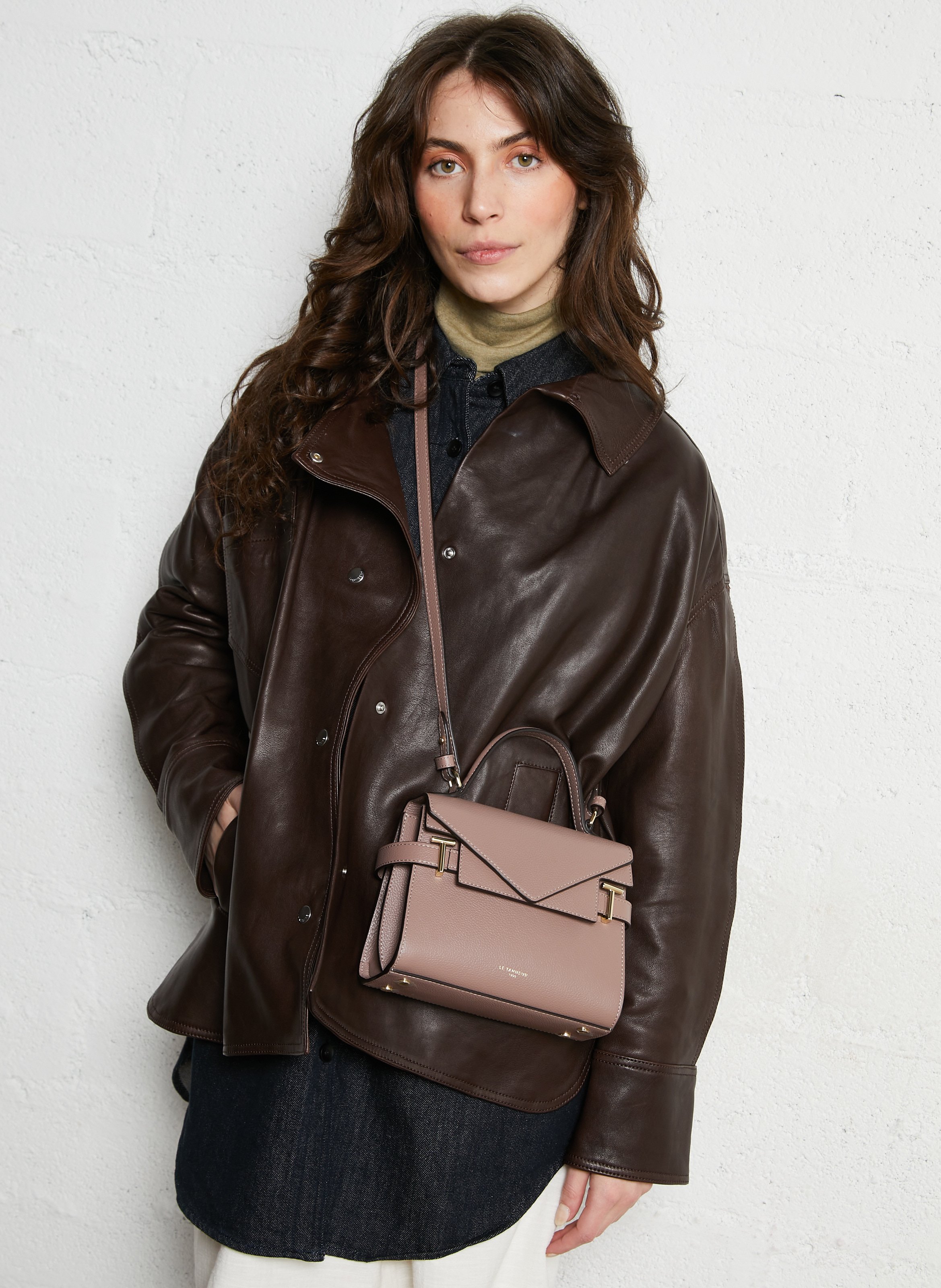 A-line leather skirt LE TANNEUR Grey