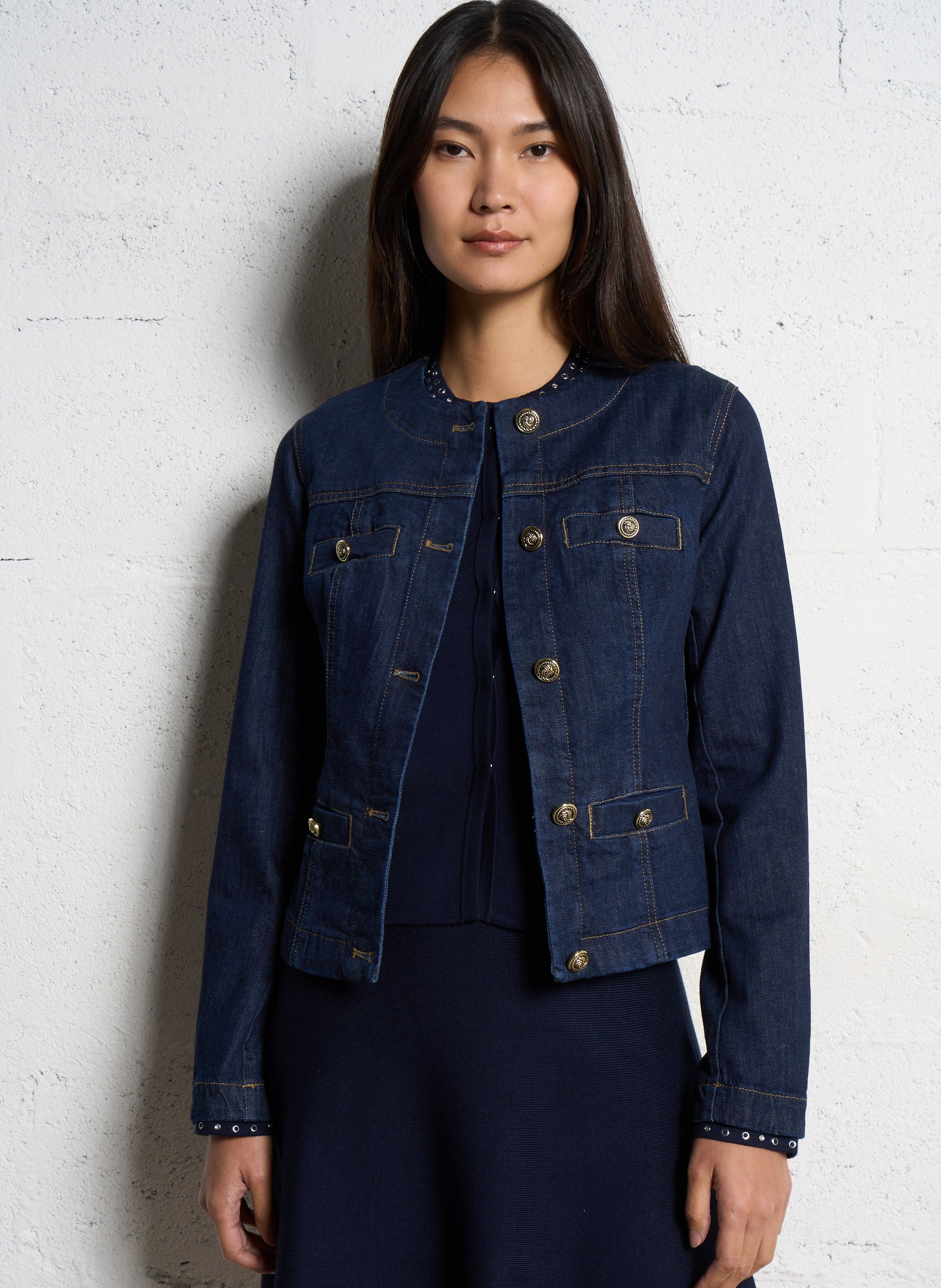Veste en jean ajustée col rond en coton mélangé LIU JO Bleu