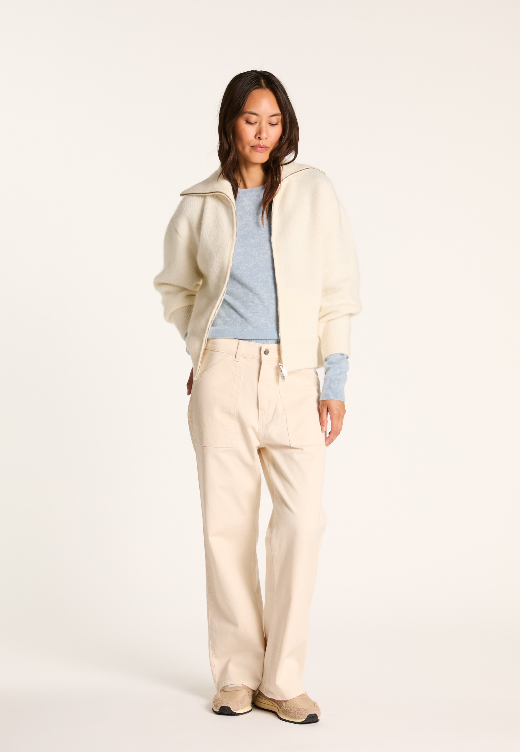 Zip-up wool and alpaca vest MAISON MONTAGUT White