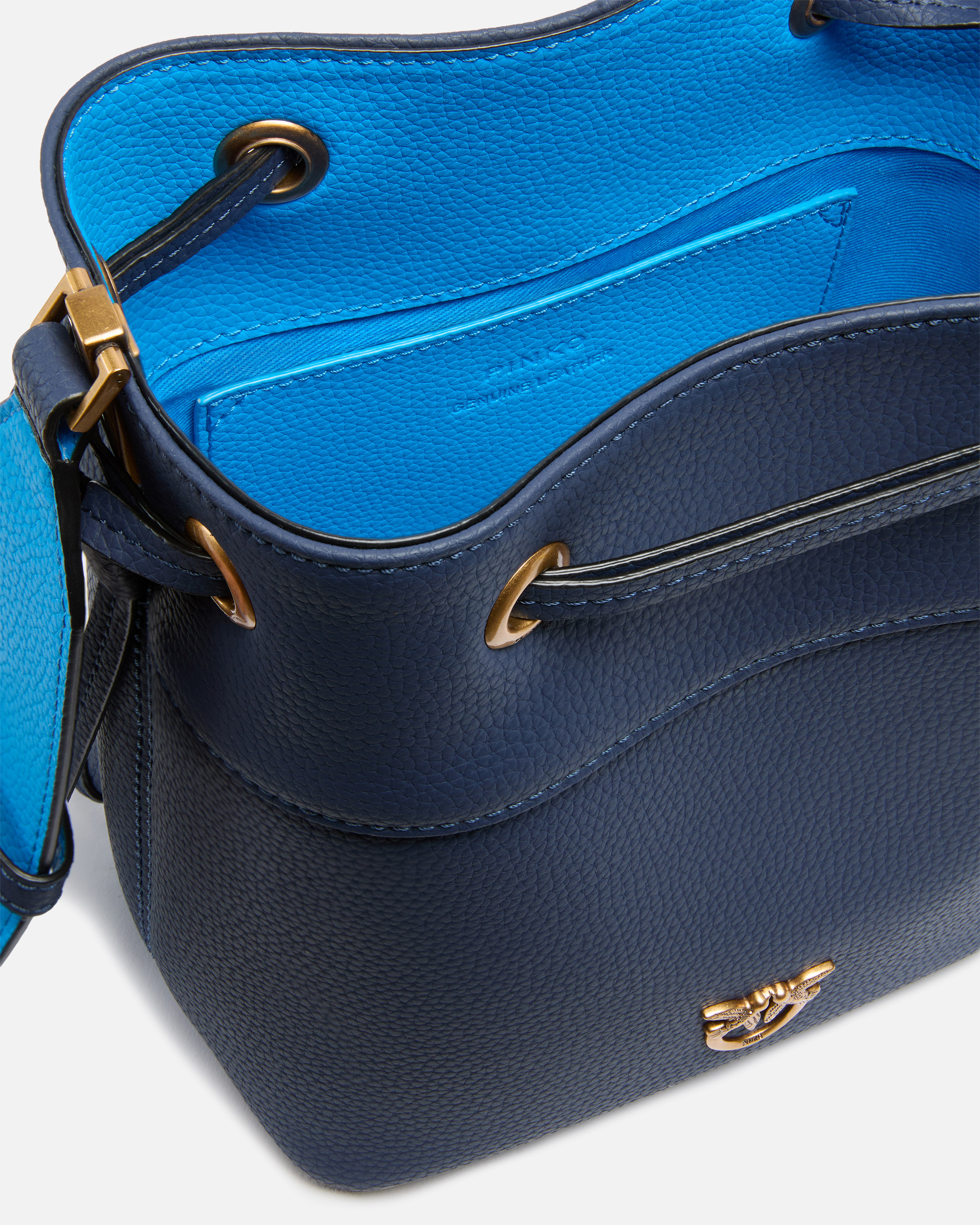 Small bucket shoulder bag in full-grain leather with love birds logo PINKO Blue