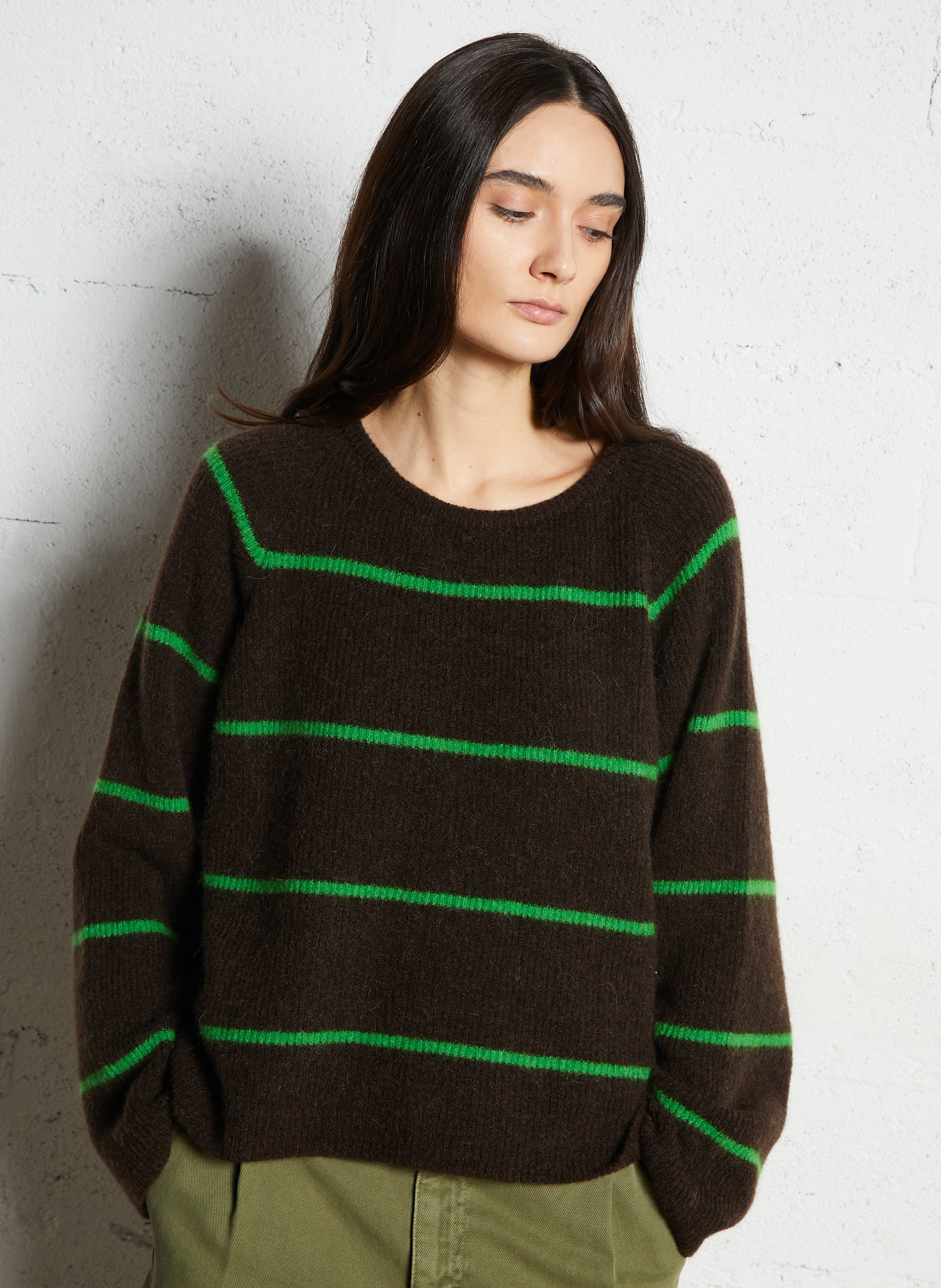 Wool-blend loose-fit striped sweater AMERICAN VINTAGE Brown