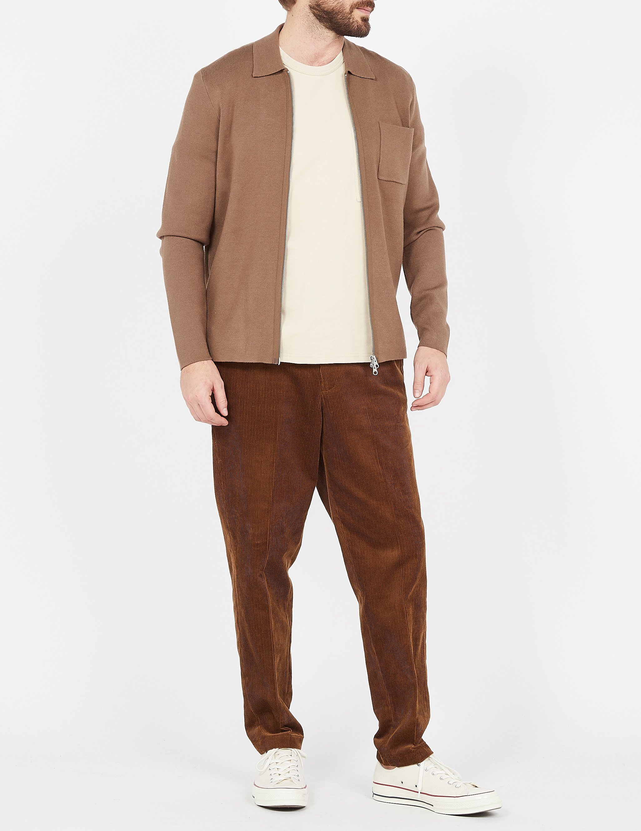 Pantalon droit velours de coton bio côtelé  SELECTED Marron