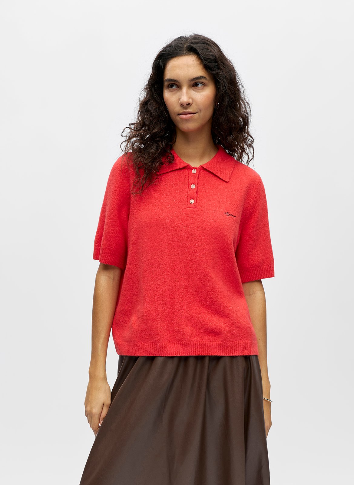 Polo droit en coton bio mélangé OBJECT Rouge