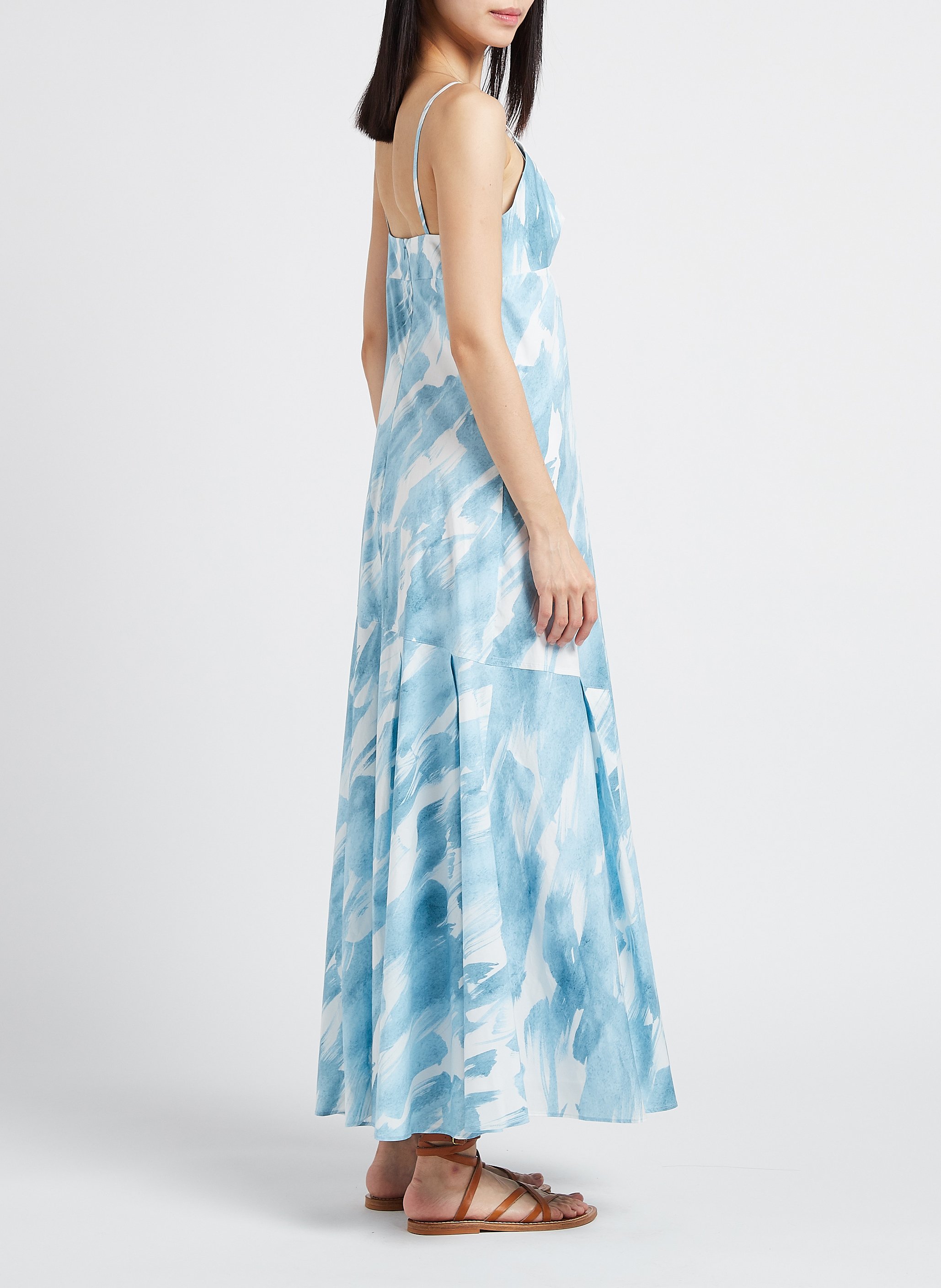 Robe longue col V imprimée en coton mélangé MARGAUX LONNBERG Bleu