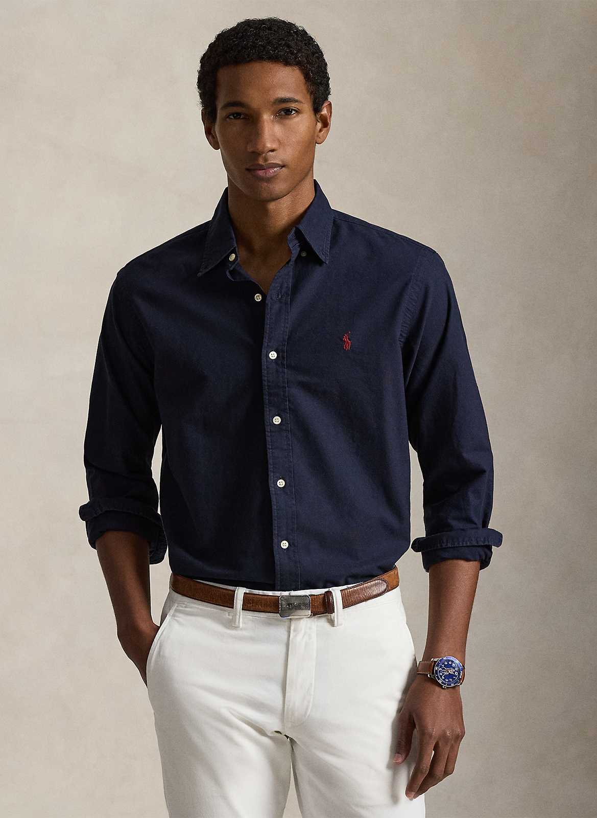 Slim fit overhemd van katoen met Amerikaanse kraag POLO RALPH LAUREN Blauw