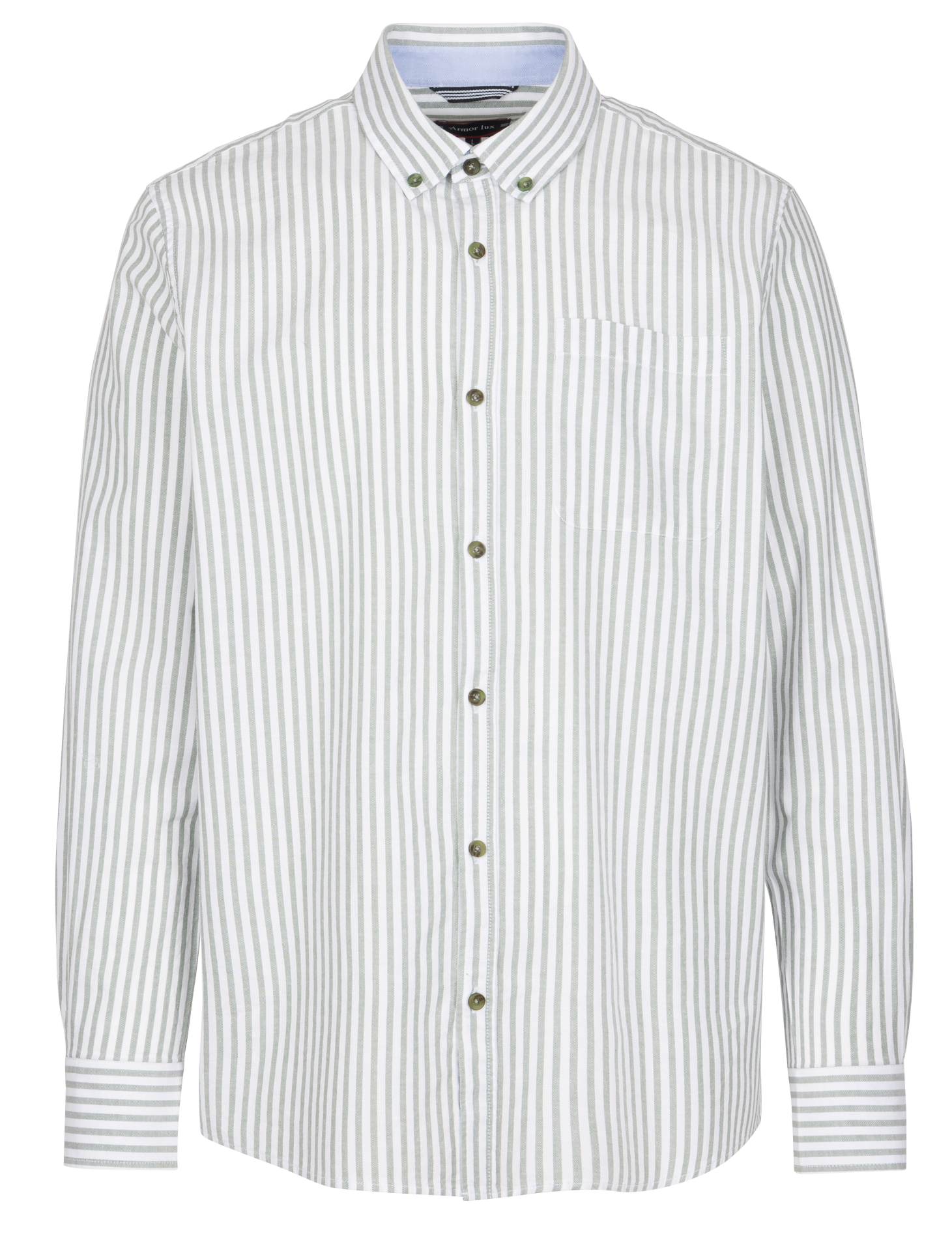 Camisa recta de algodón de rayas con cuello clásico ARMOR LUX Verde
