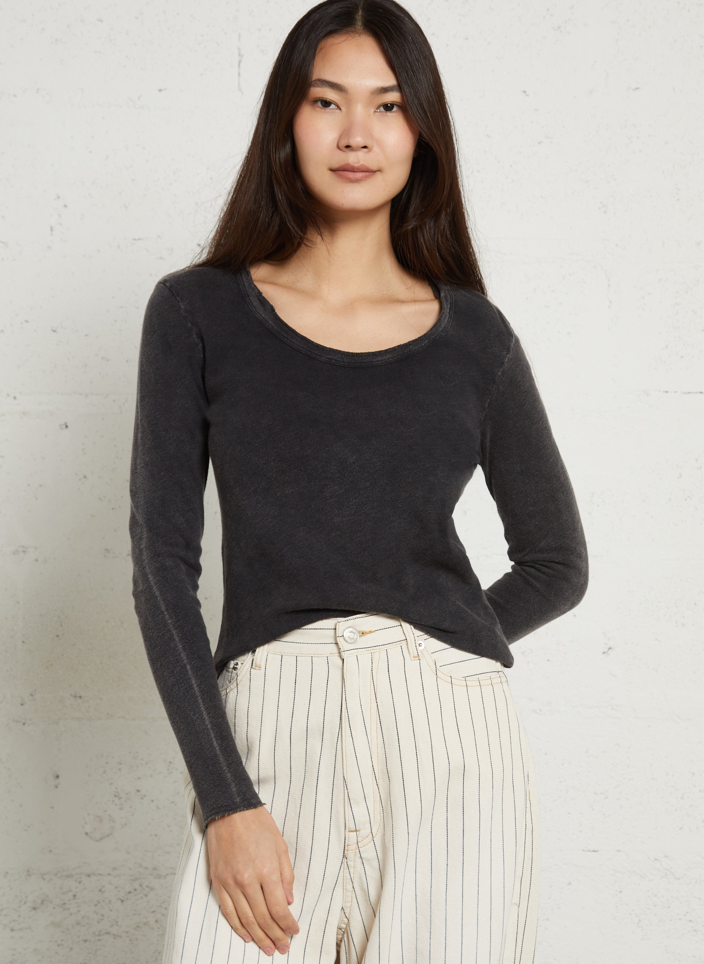 Tee-shirt droit col rond en coton AMERICAN VINTAGE